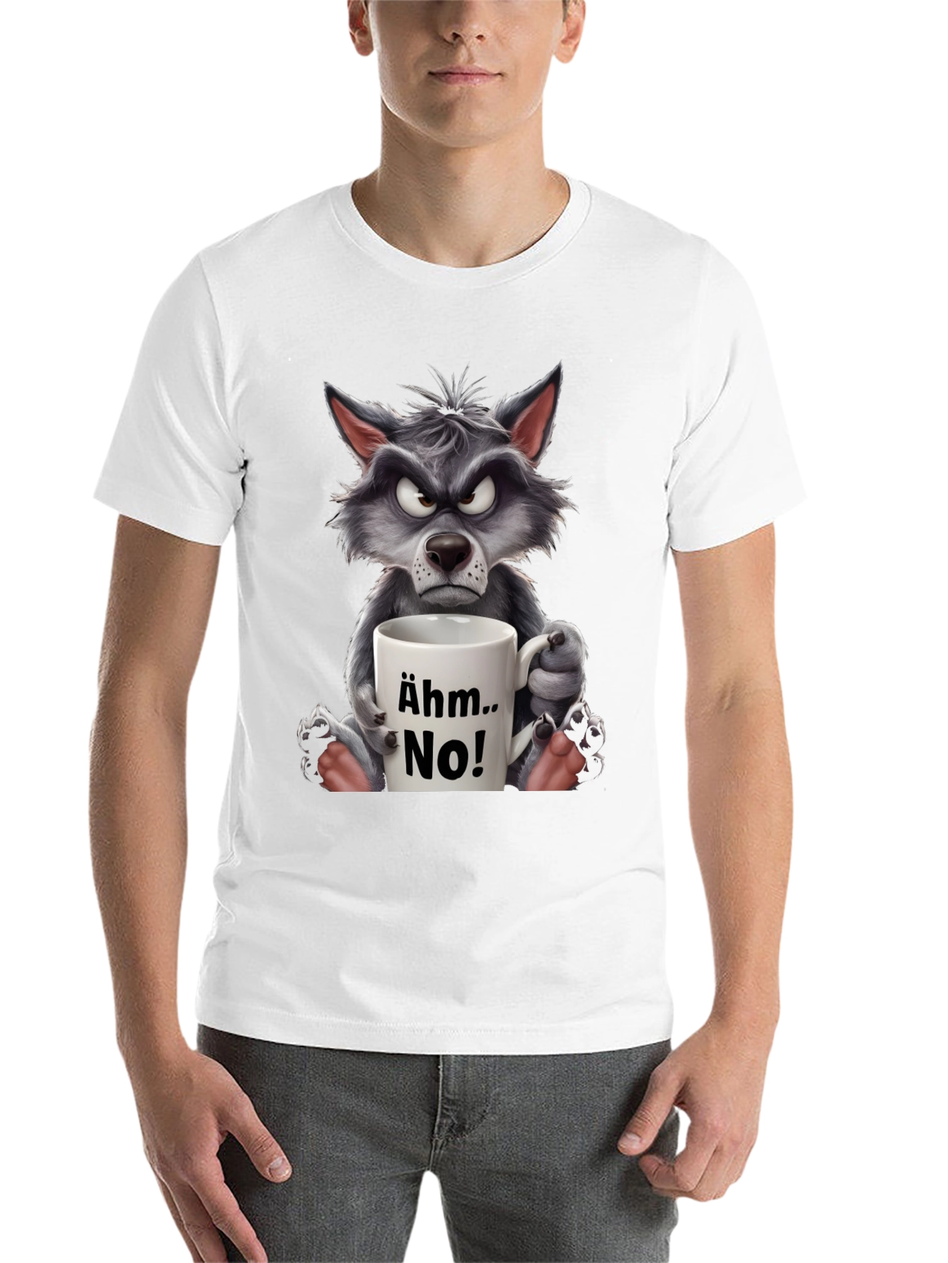 Black Grumpy Wolf "Ähm.. No!" T-Shirt - Express Your Mood! view 14