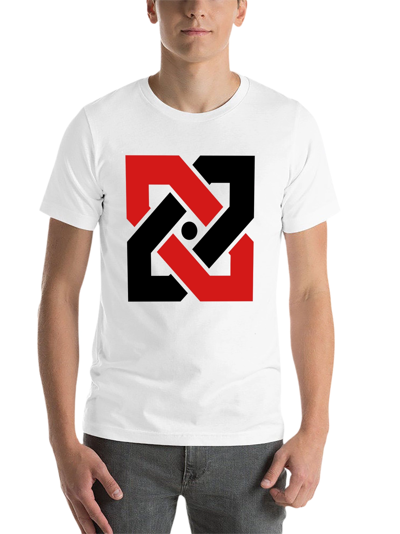 Black Abstract Geometric T-Shirt - Red & Black Design view 14