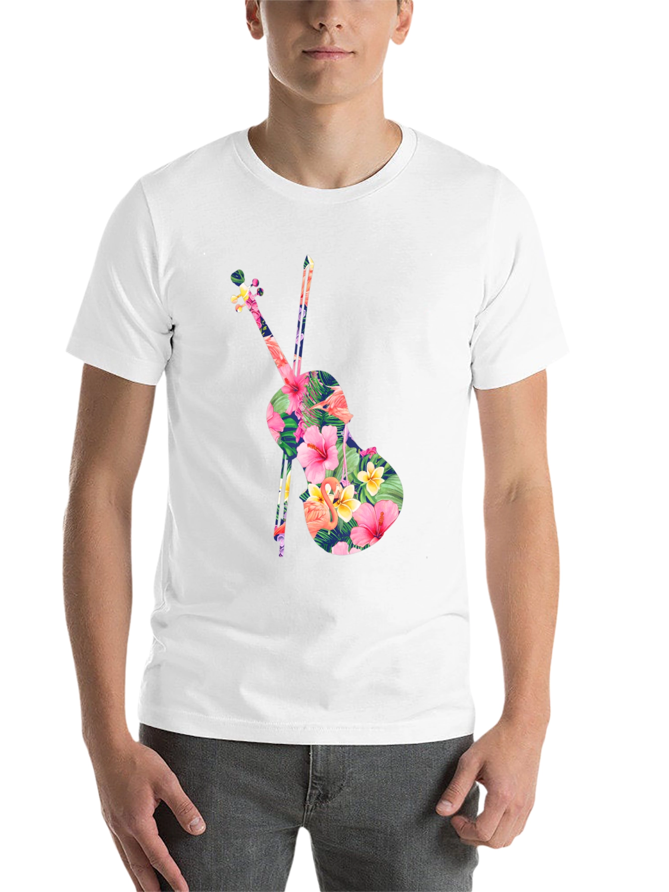 Black Floral Violin Graphic Tee - Tropical Music Lover Shirt view 14