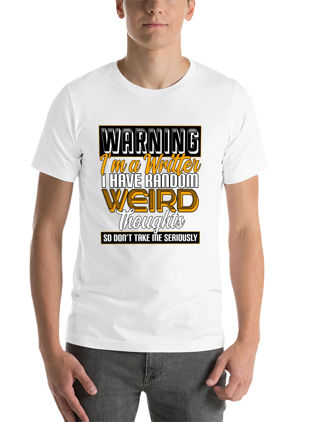Black Warning Writer Graphic Tee - Random Weird Thoughts T-Shirt view 14