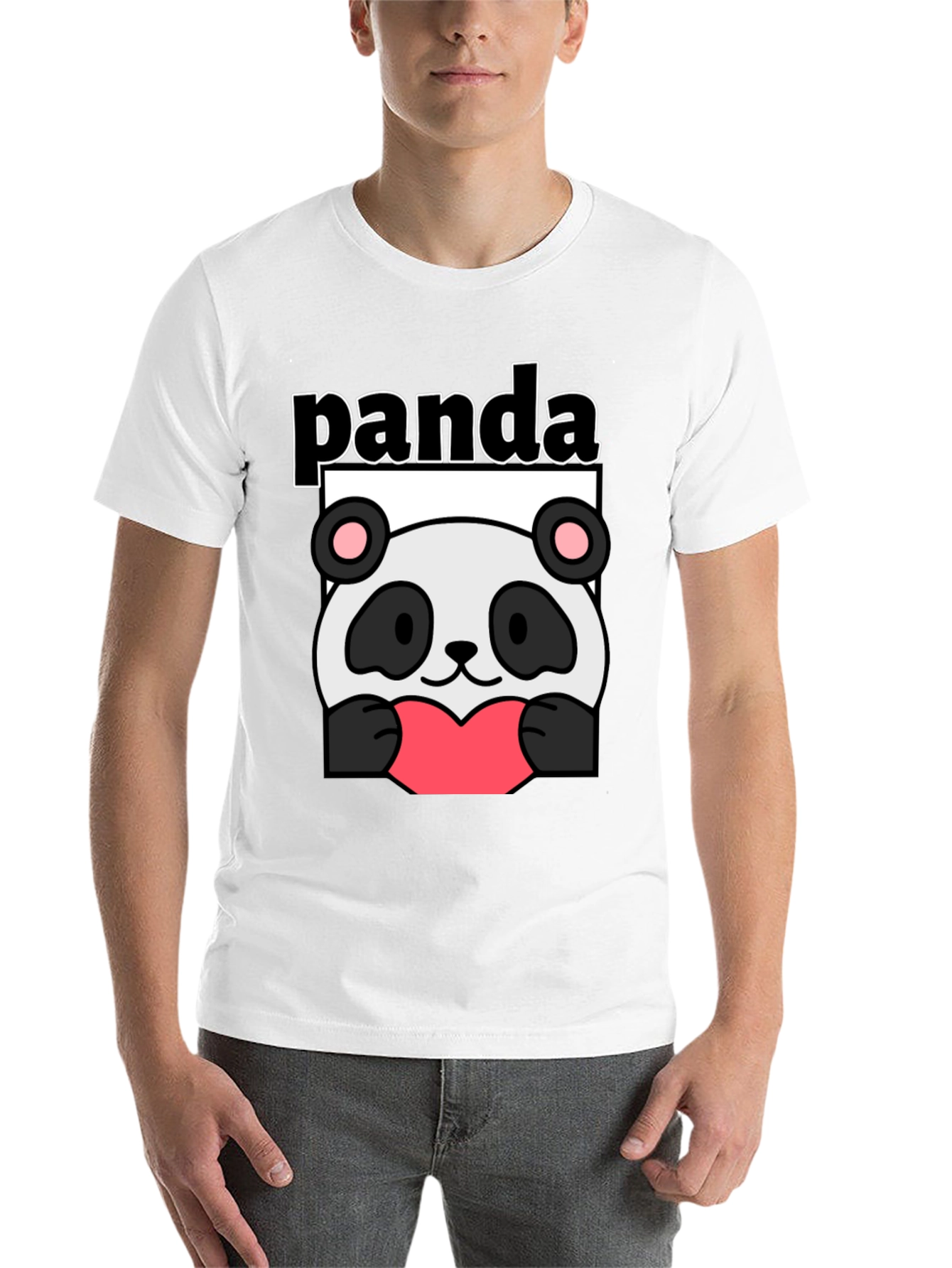 Black Cute Panda Heart Graphic Black T-Shirt view 14