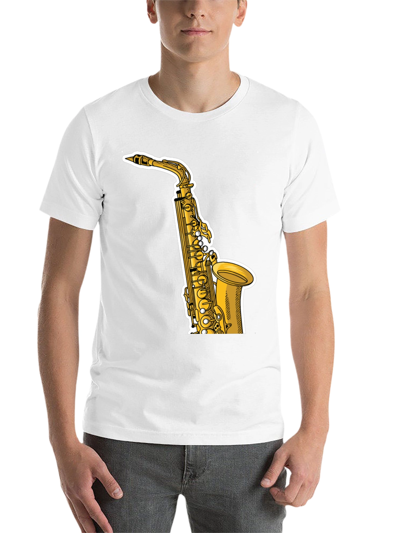 Black Saxophone Graphic Tee - Black Cotton T-Shirt view 14