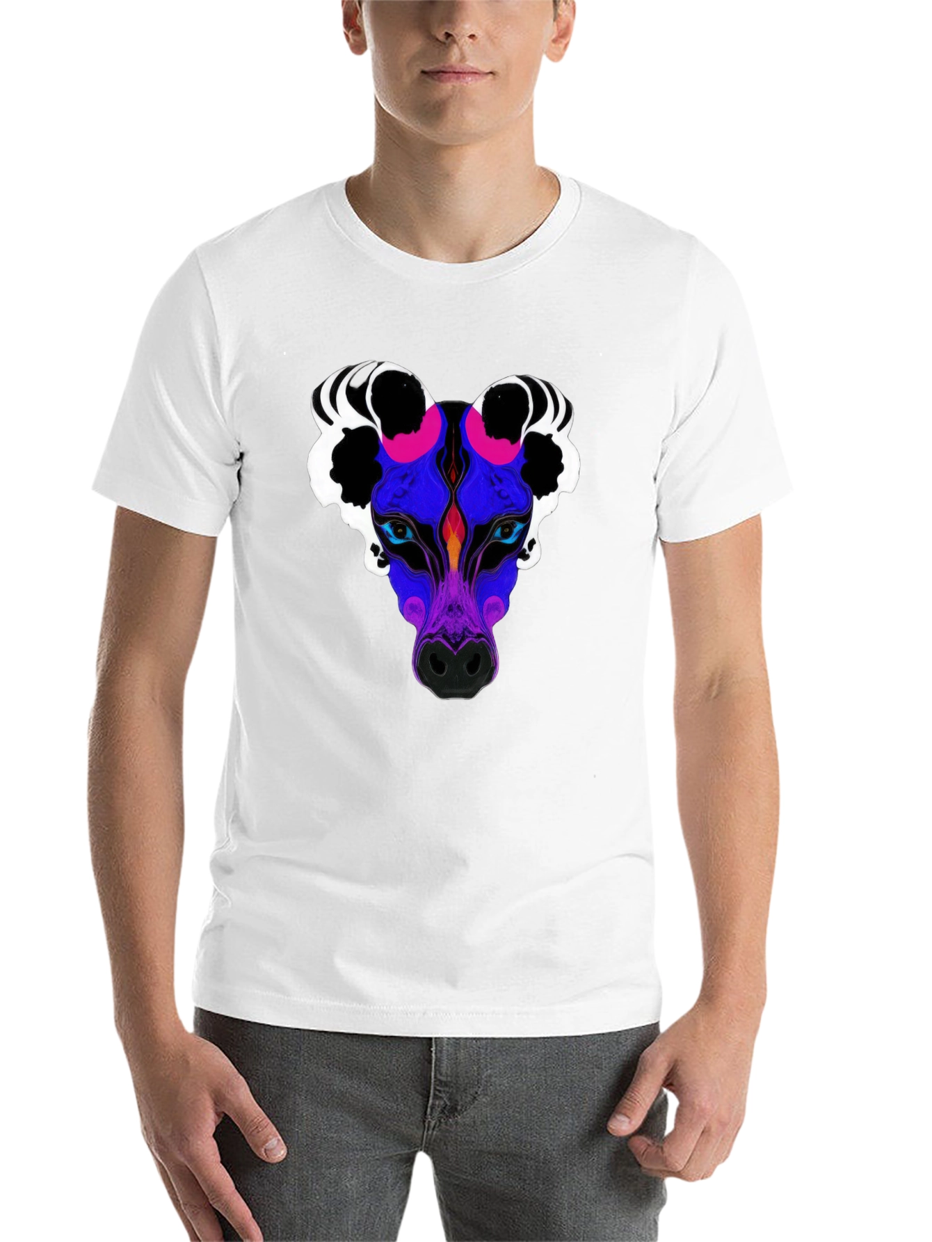 Black Abstract Wolf Graphic Tee - Black Crew Neck view 14