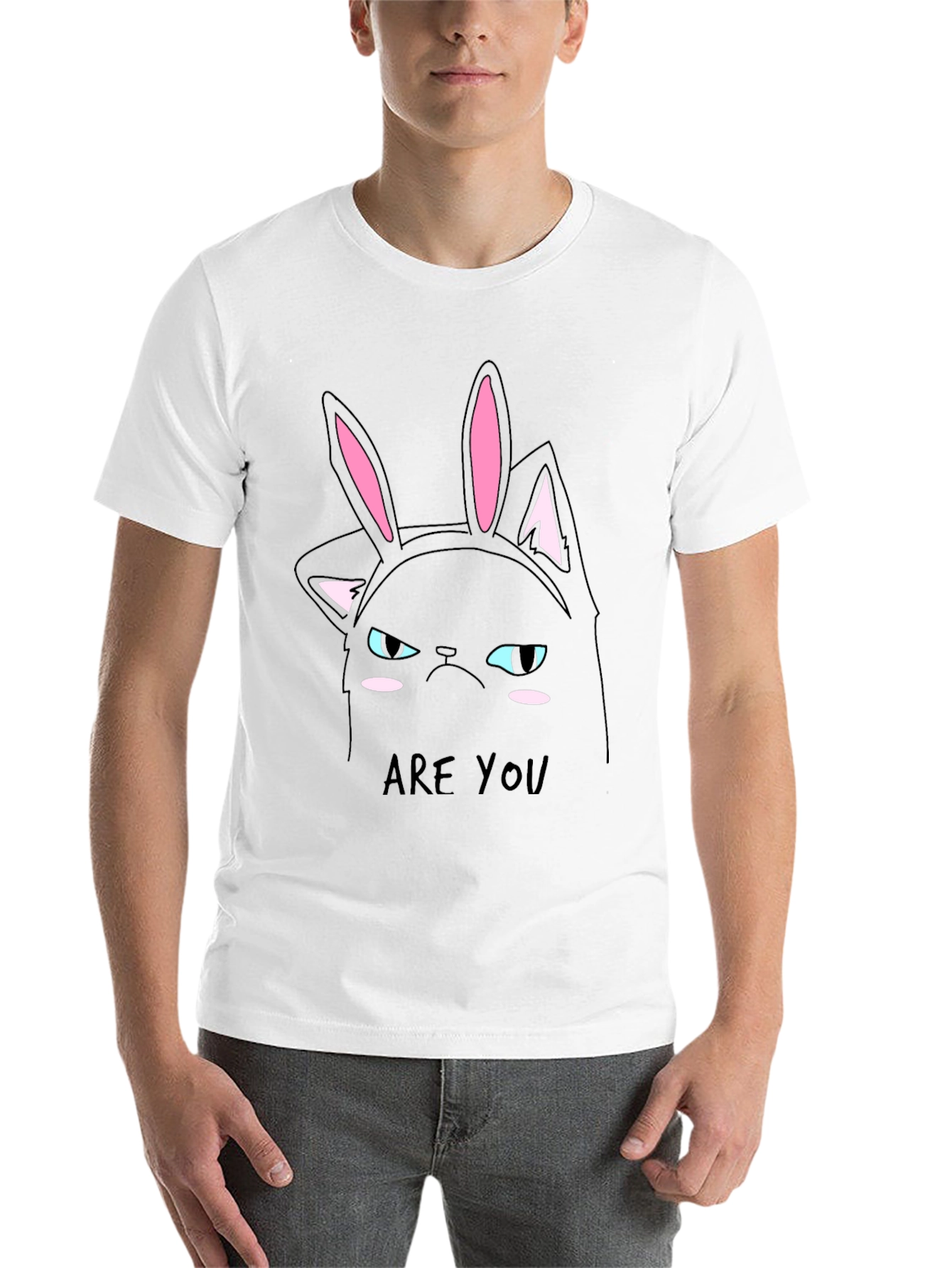 Black Grumpy Cat Bunny Ears T-Shirt - Men's Black Tee view 14