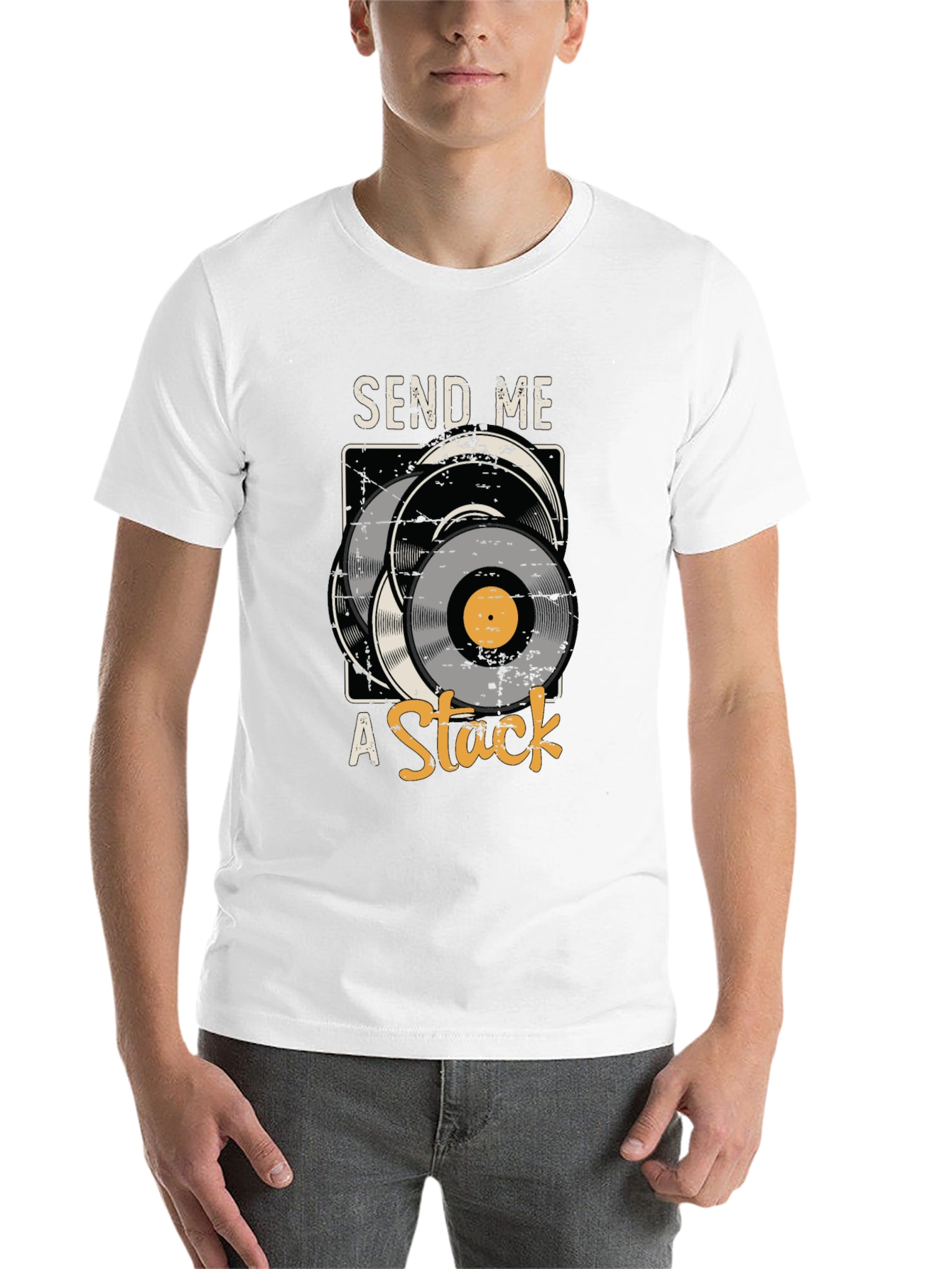 Black Send Me A Stack Vinyl Record Graphic Tee view 14