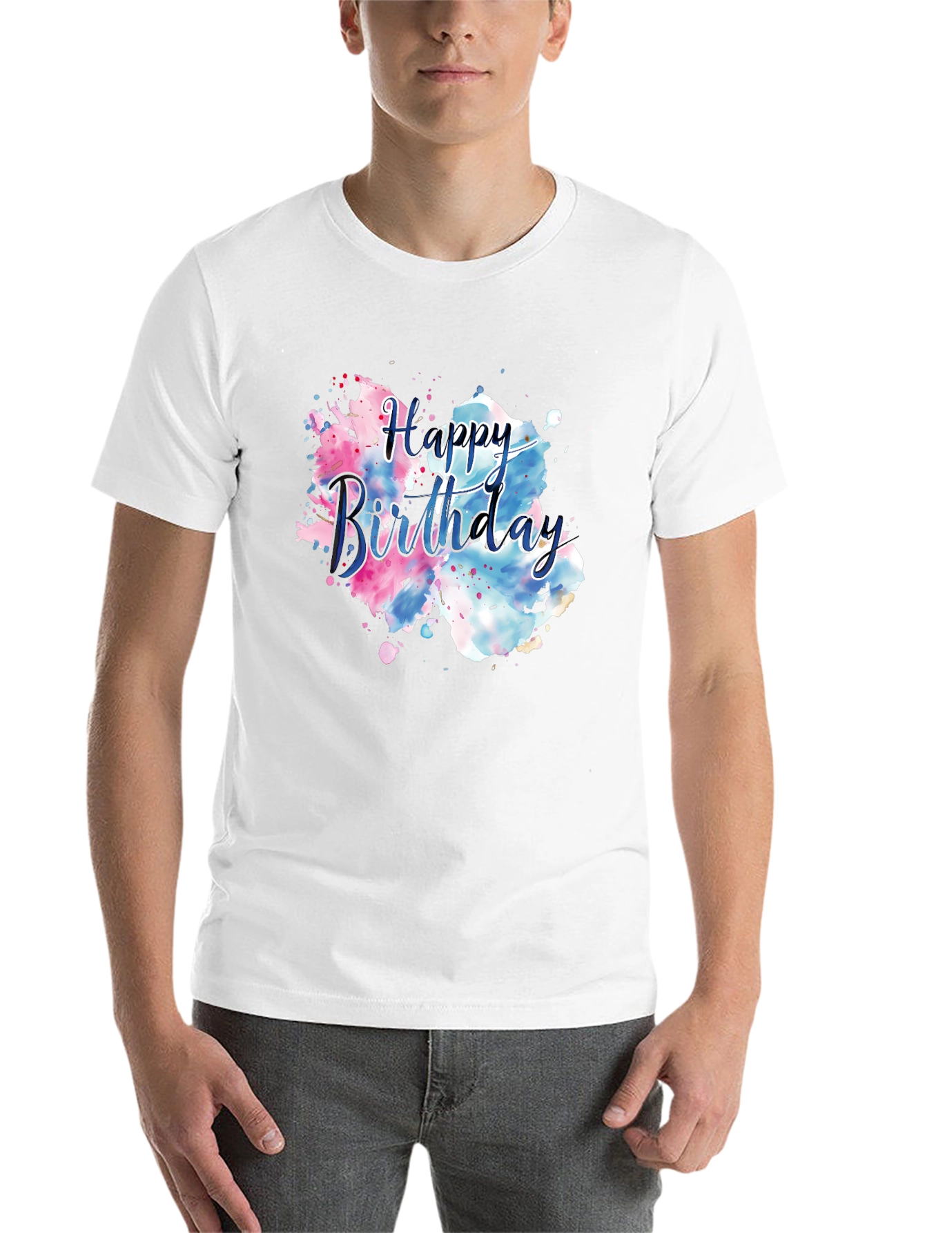 Black Happy Birthday Watercolor T-Shirt view 14
