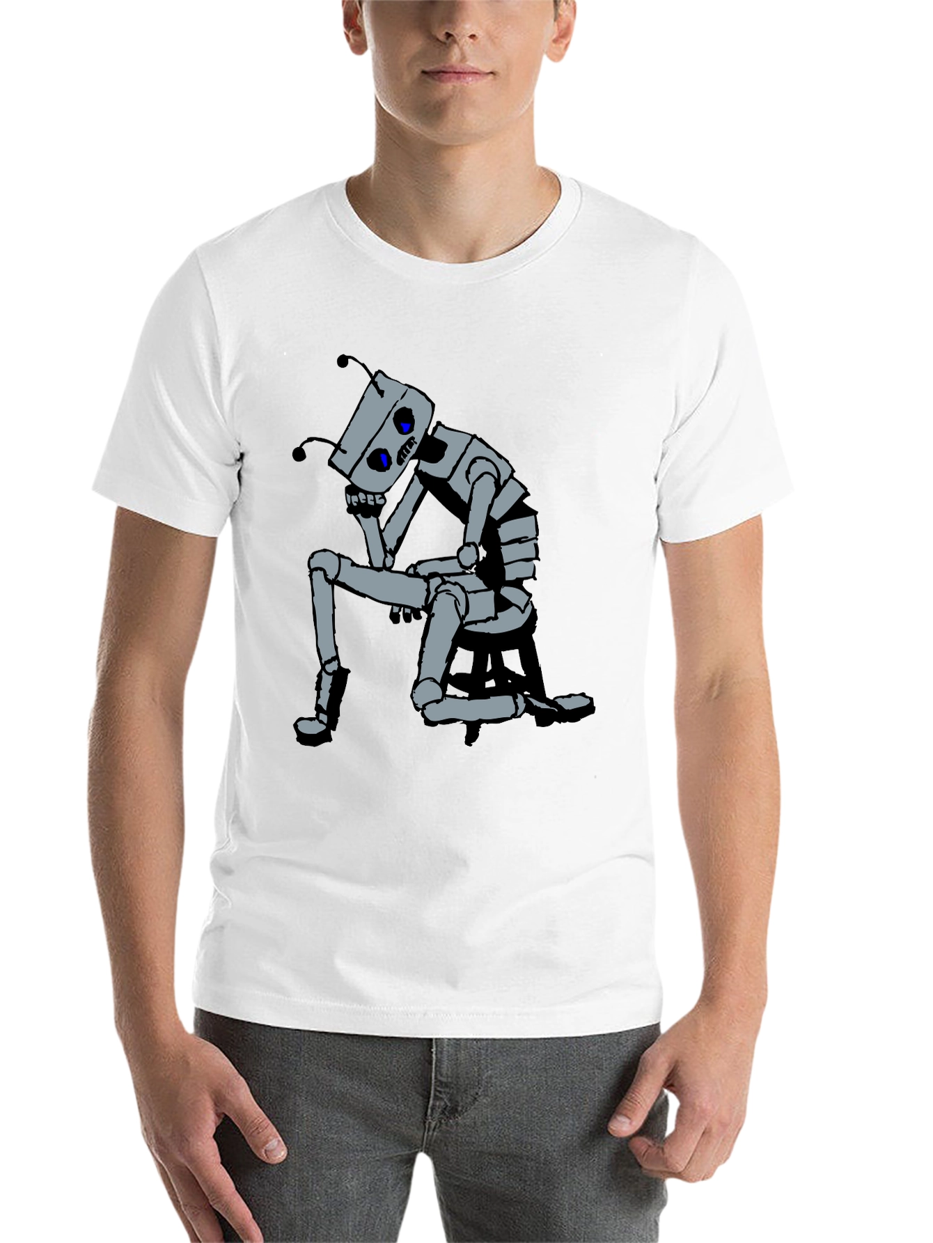 Black Robot Thoughtful Graphic Tee - Black Cotton view 14