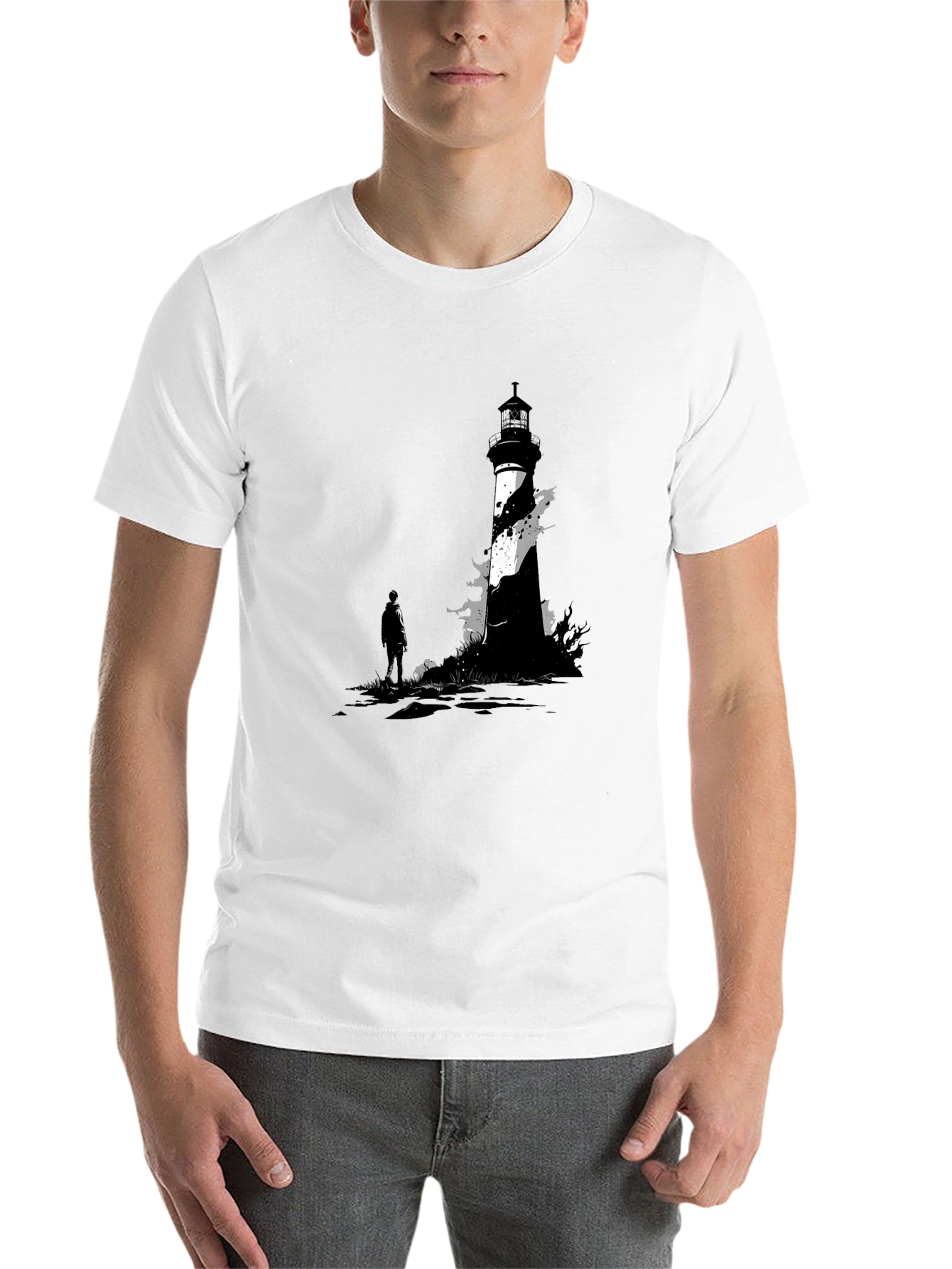 Black Lighthouse Graphic Tee - Coastal Style T-Shirt view 14