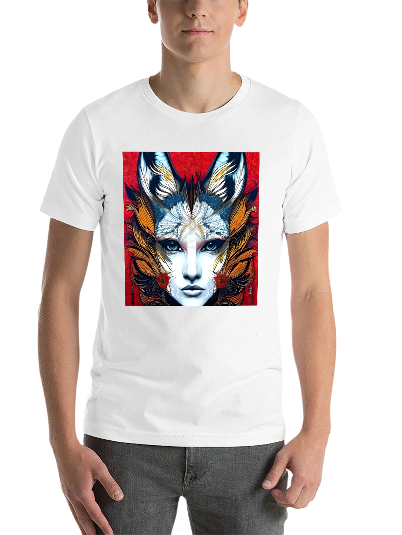 Black Mystic Fox Woman Graphic Tee - Unique Art T-Shirt view 14