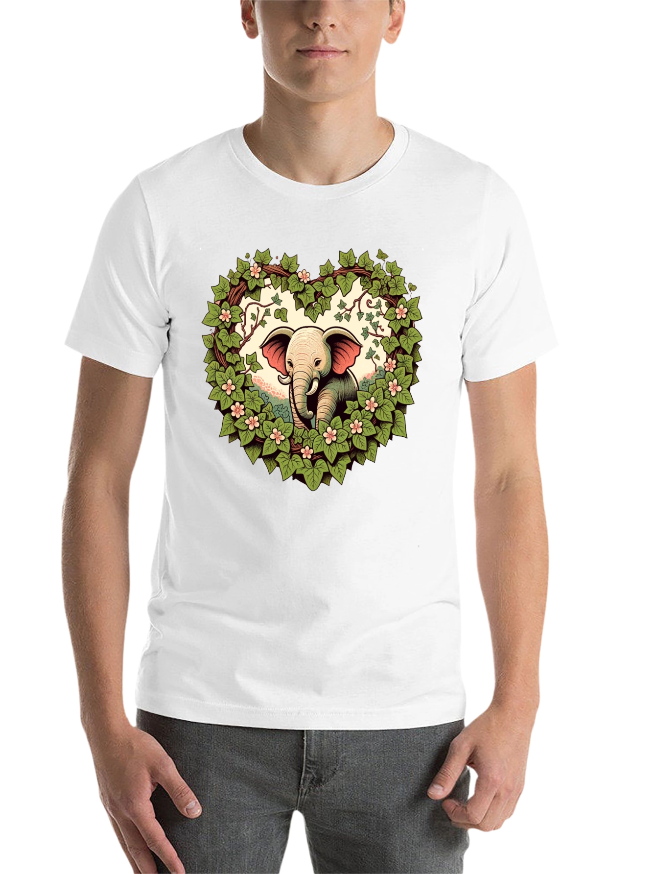 Black Elephant Love Tee - Heart Wreath Design view 14