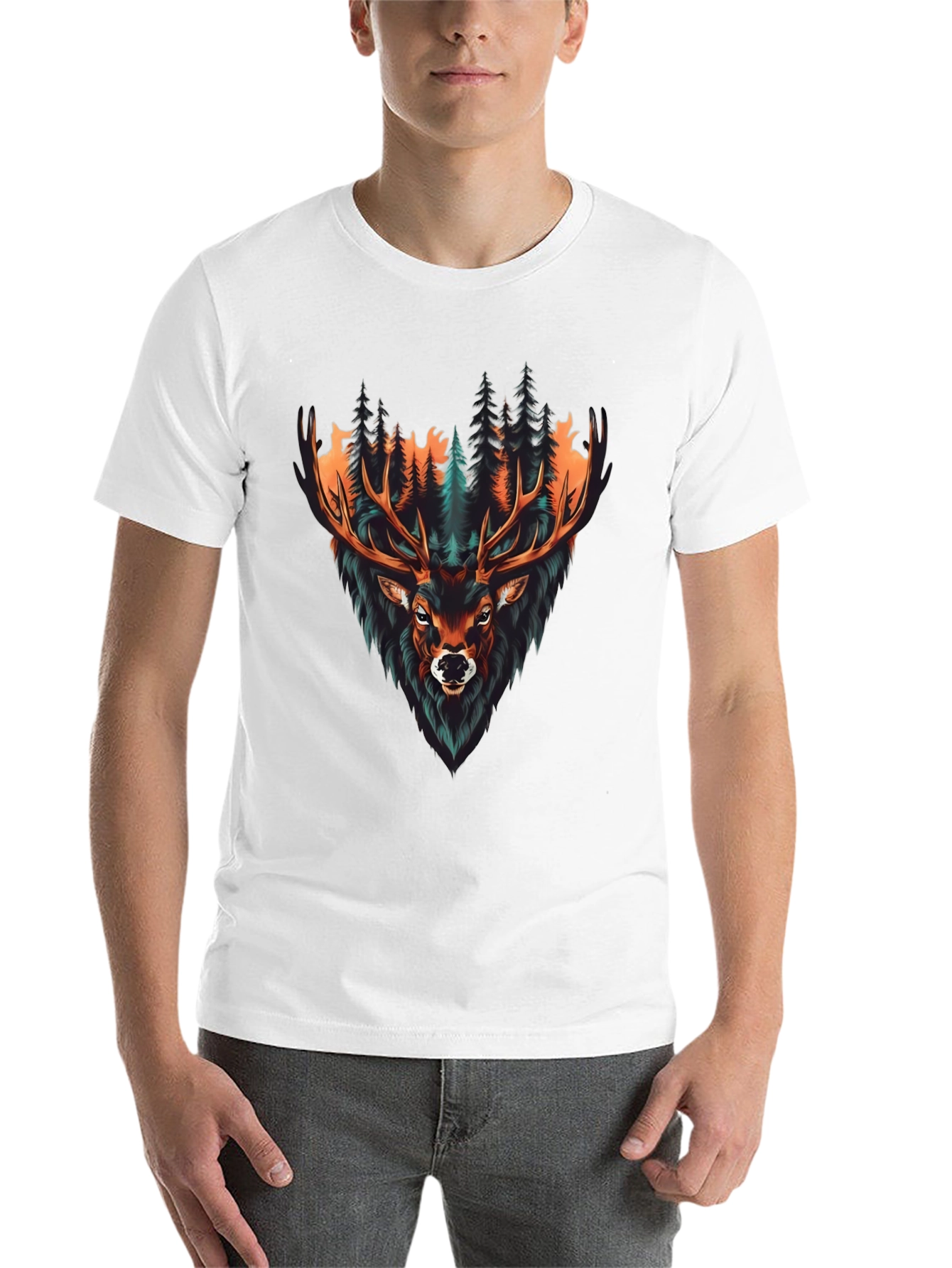 Black Men's Graphic Tee - Deer in Forest view 14