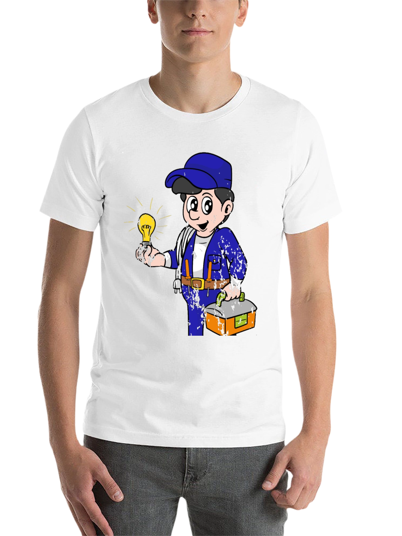Black Electrician Cartoon Graphic T-Shirt view 14