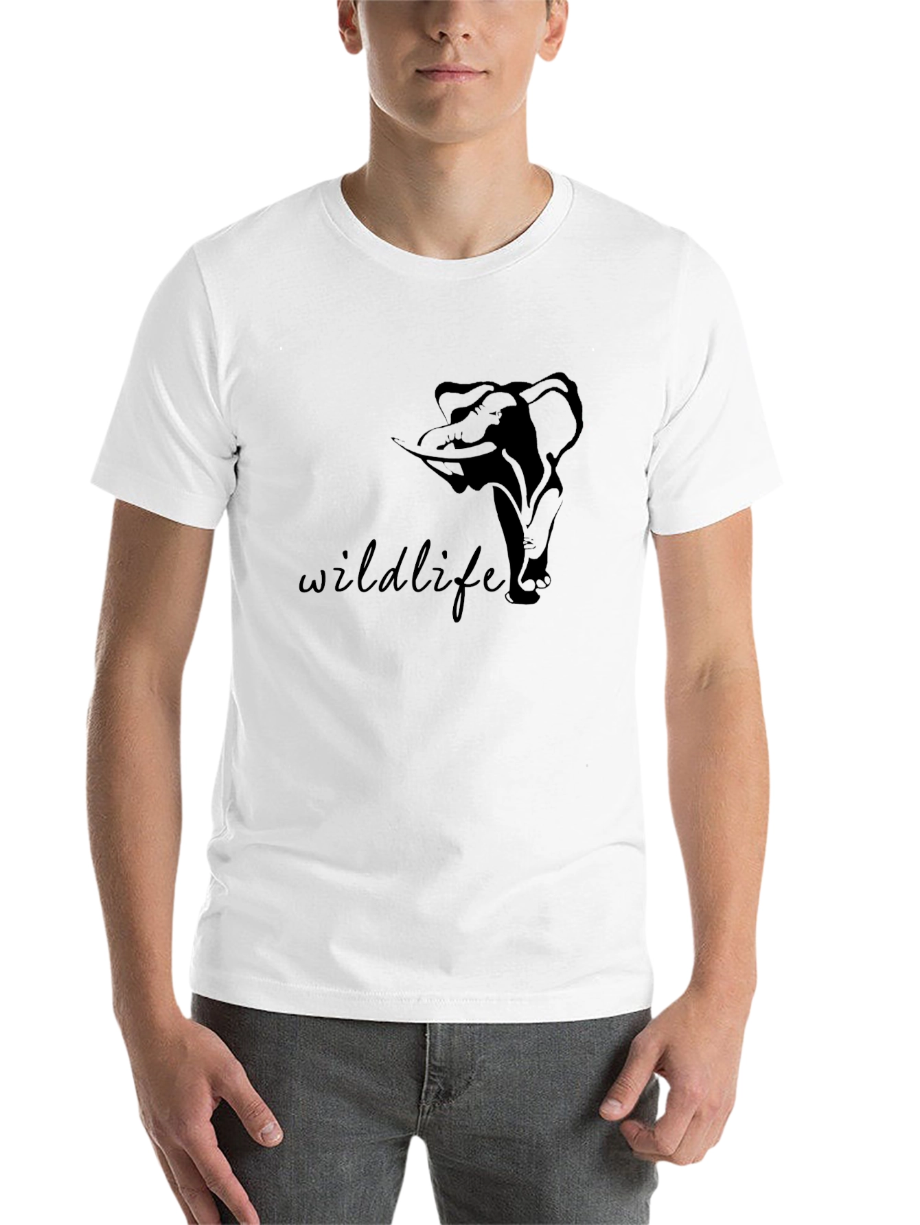Black Wildlife Elephant Graphic Print Black T-Shirt view 14