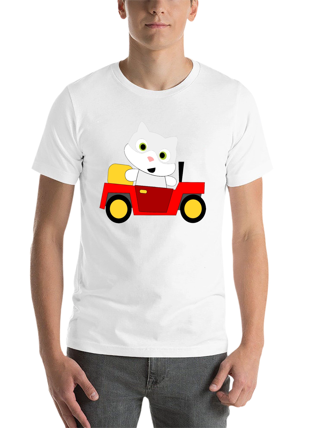 Black Cute Cartoon Cat in Car Graphic T-Shirt view 14