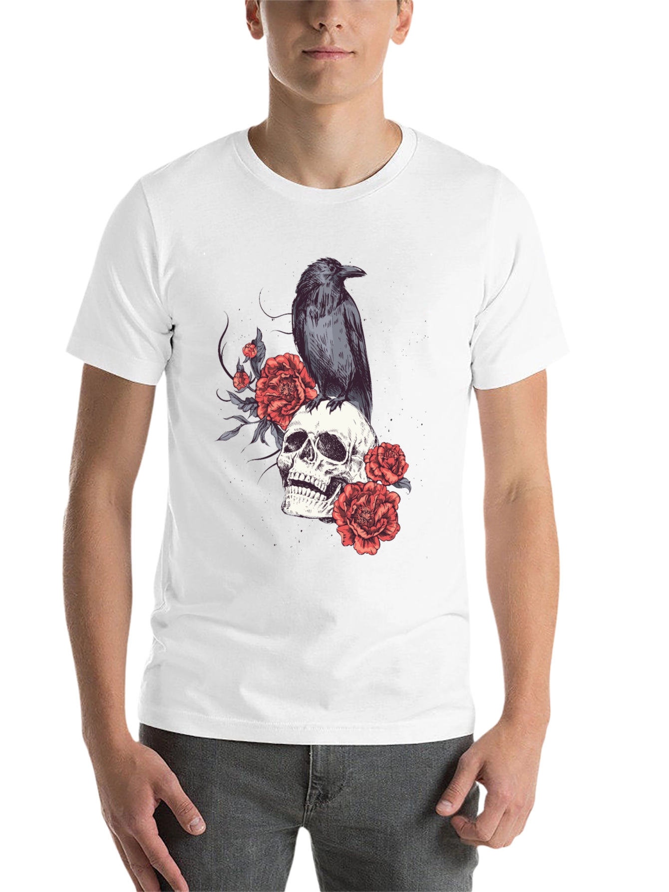 Black Skull & Raven Graphic Tee - Gothic Style view 14