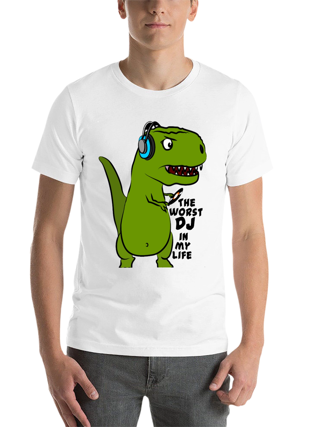 Black Dino DJ T-Shirt - Black Cotton Graphic Tee view 14