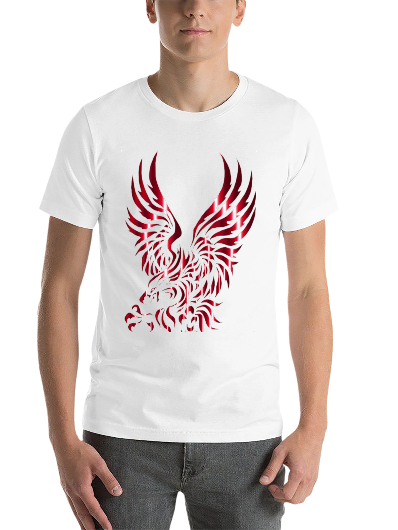 Men's Black T-Shirt with Eagle Design - 14