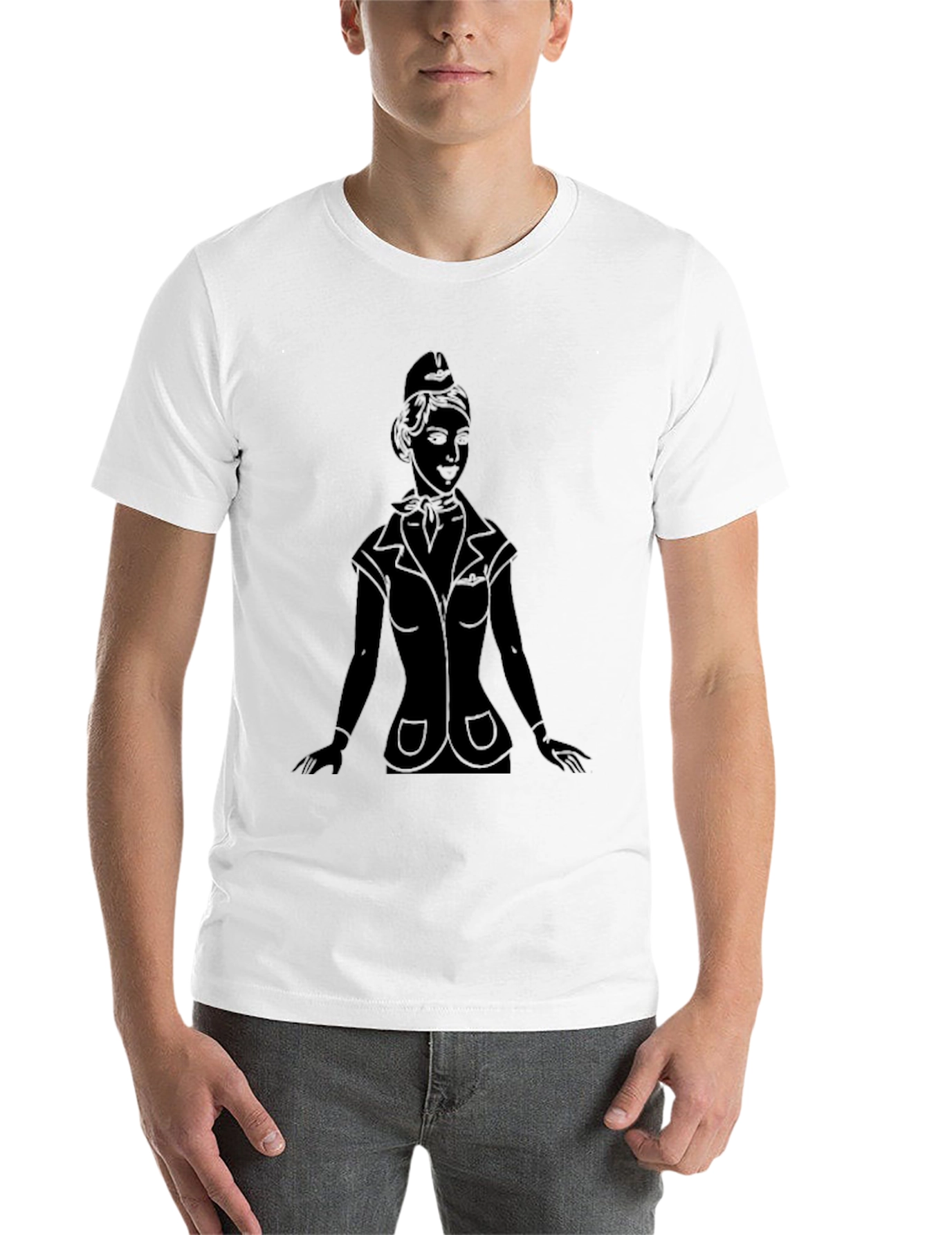 Black Retro Flight Attendant Graphic Tee - Black Unisex T-Shirt view 14