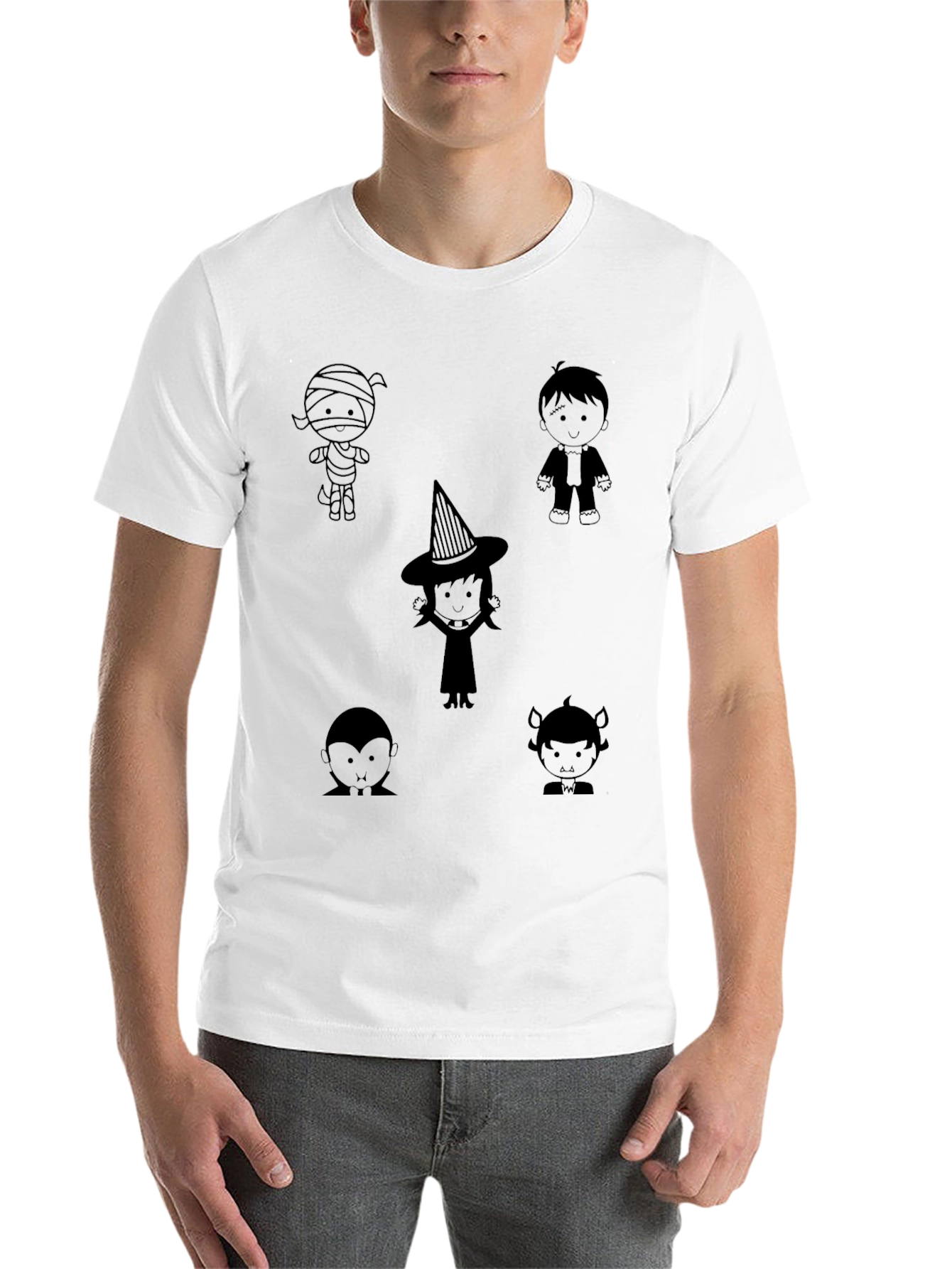 Black Halloween Cartoon Character Print Black T-Shirt view 14