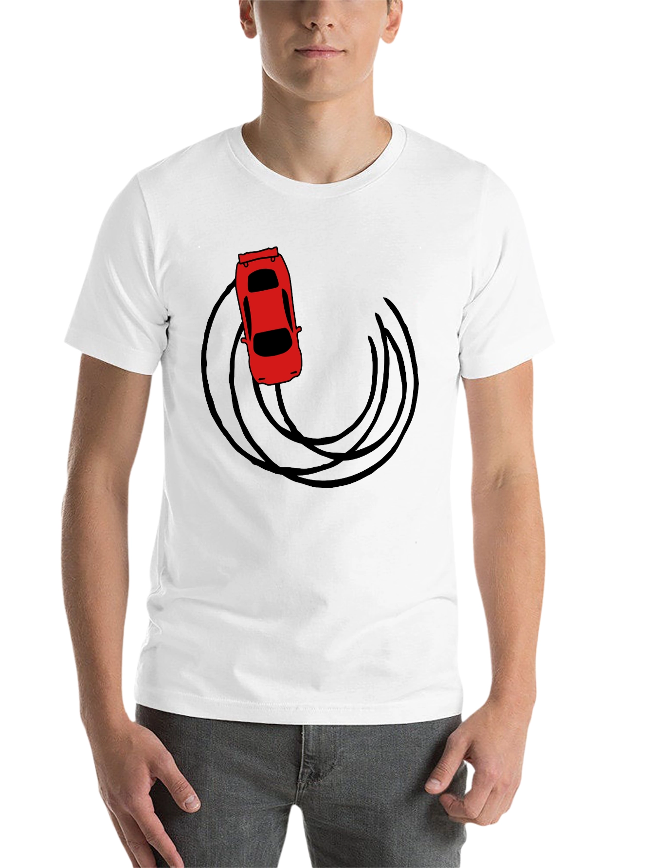 Black Red Car Drift Graphic T-Shirt - Black Cotton Tee view 14