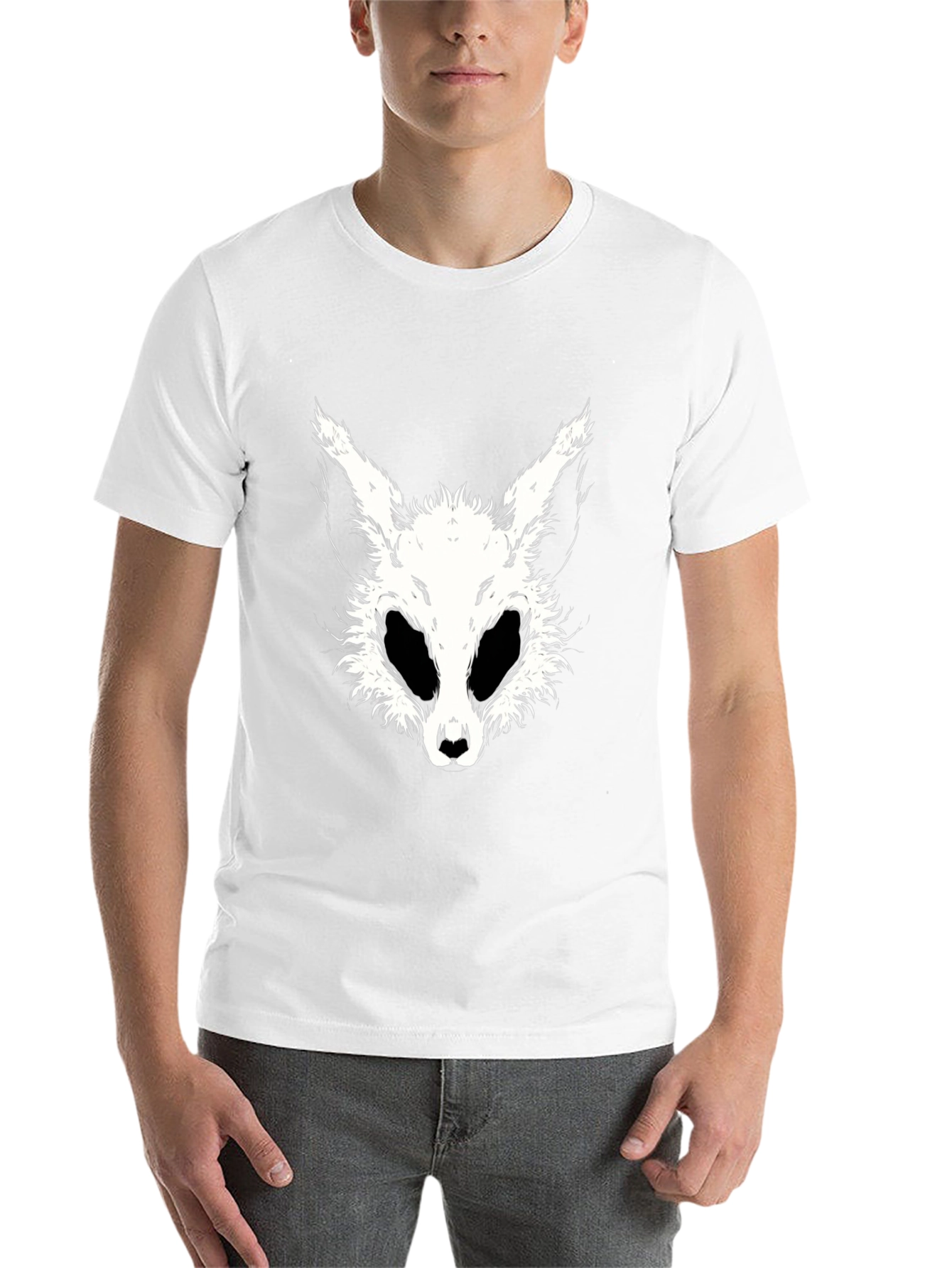 Black Black T-Shirt with White Animal Face Graphic view 14