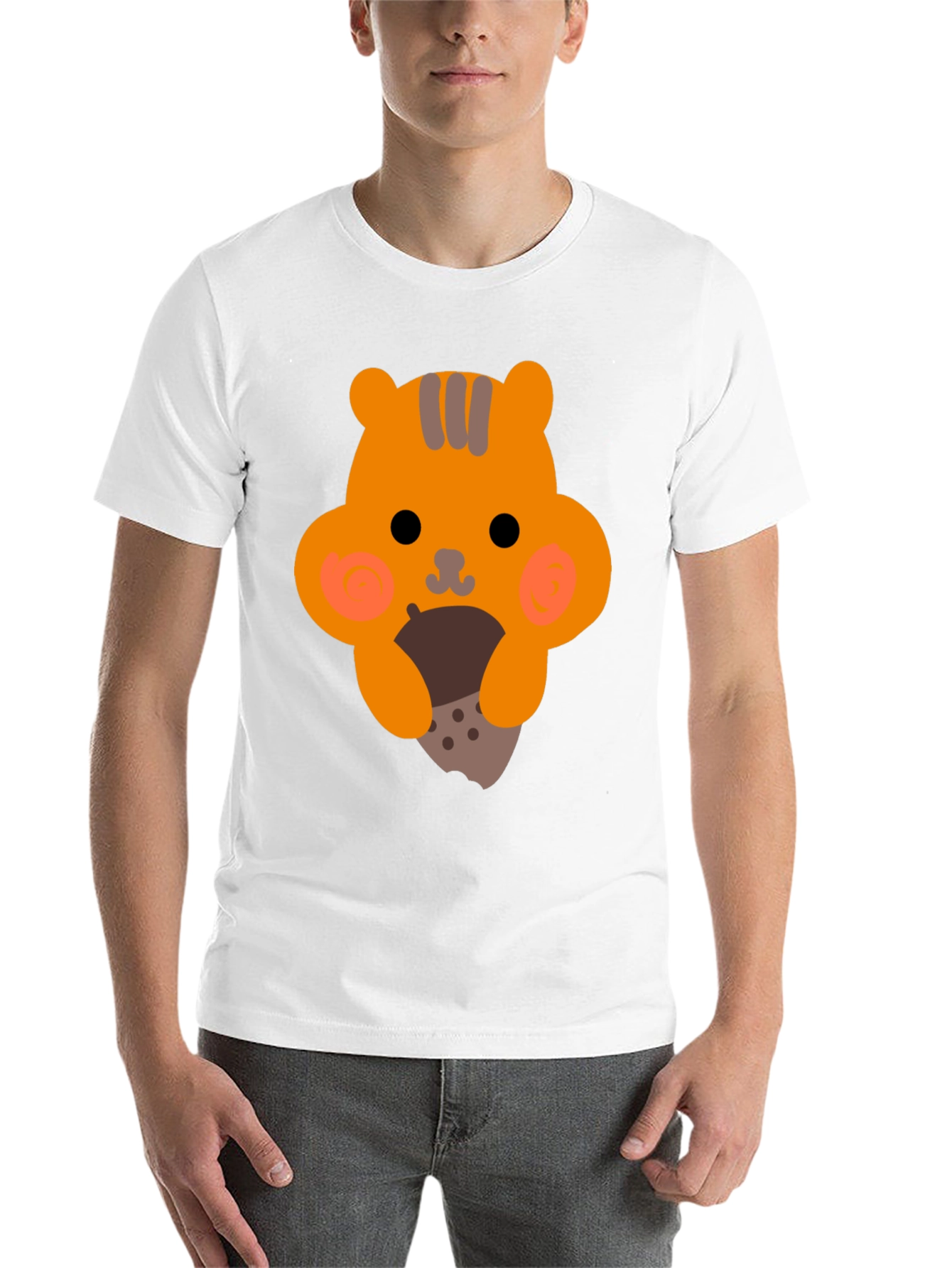 Black Cute Cartoon Squirrel Eating Nut Graphic T-Shirt view 14