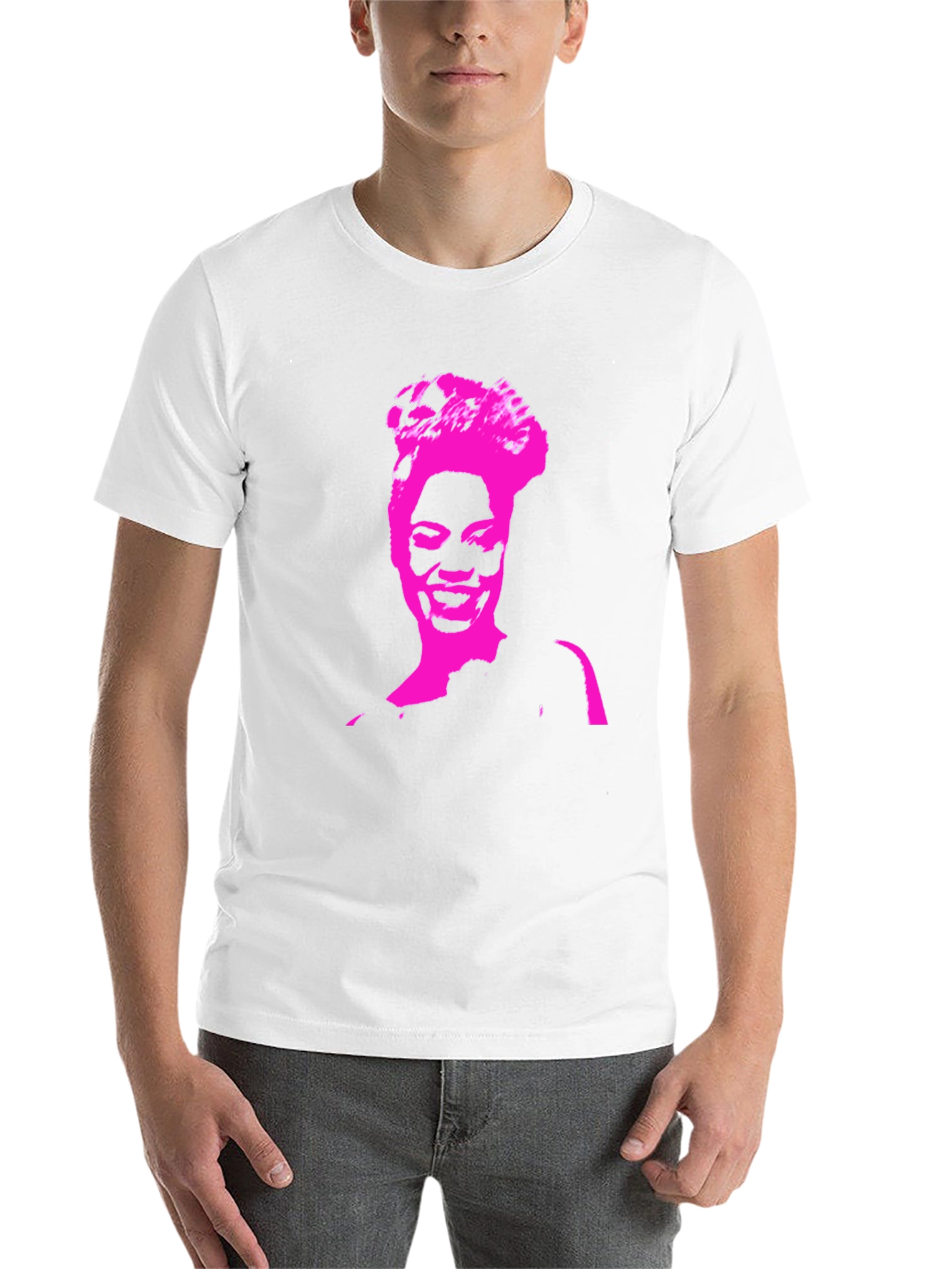 Black Stylish Black T-Shirt with Pink Portrait Graphic view 14