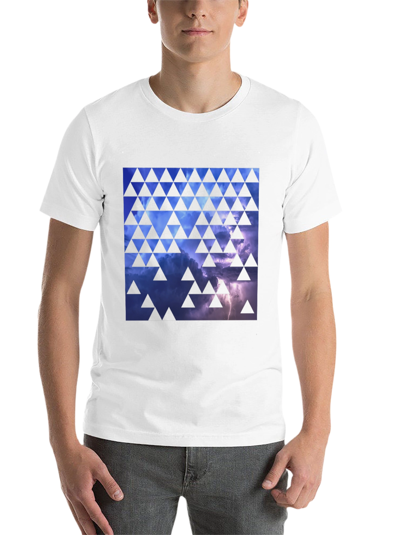 Black Stormy Sky Triangle Pattern Black T-Shirt view 14