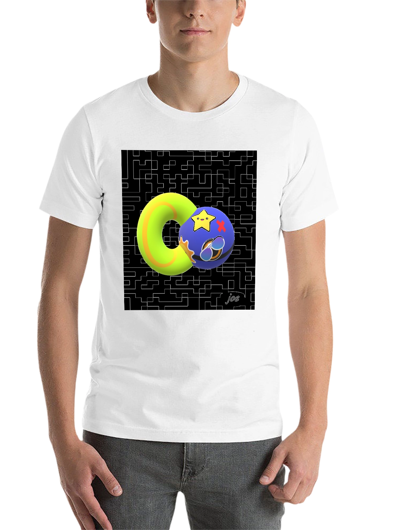 Black Geometric Graphic Tee - Funky Donut and Star Ball Design view 14