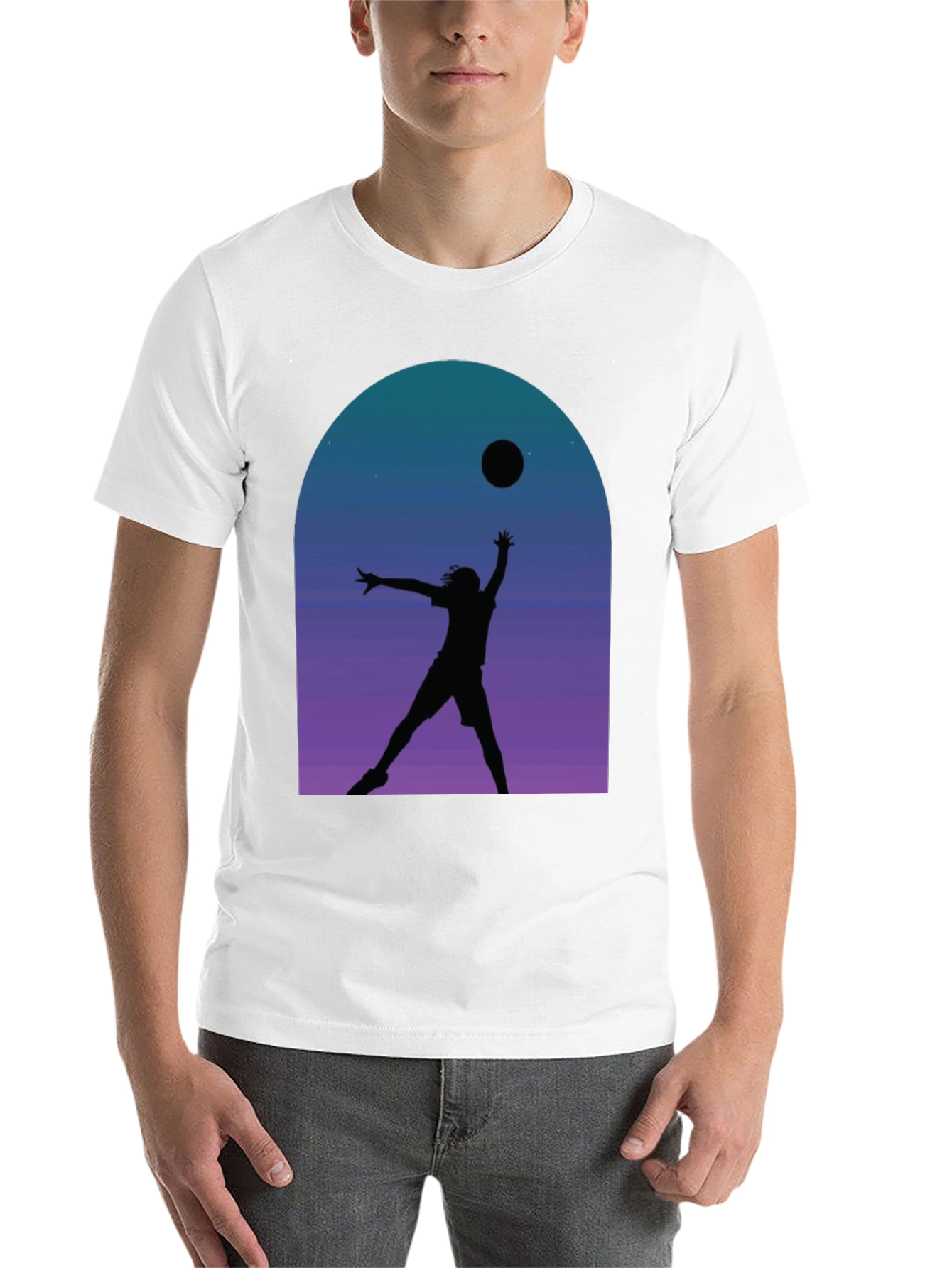Black Silhouette Volleyball T-Shirt - Night Sky Graphic Tee view 14