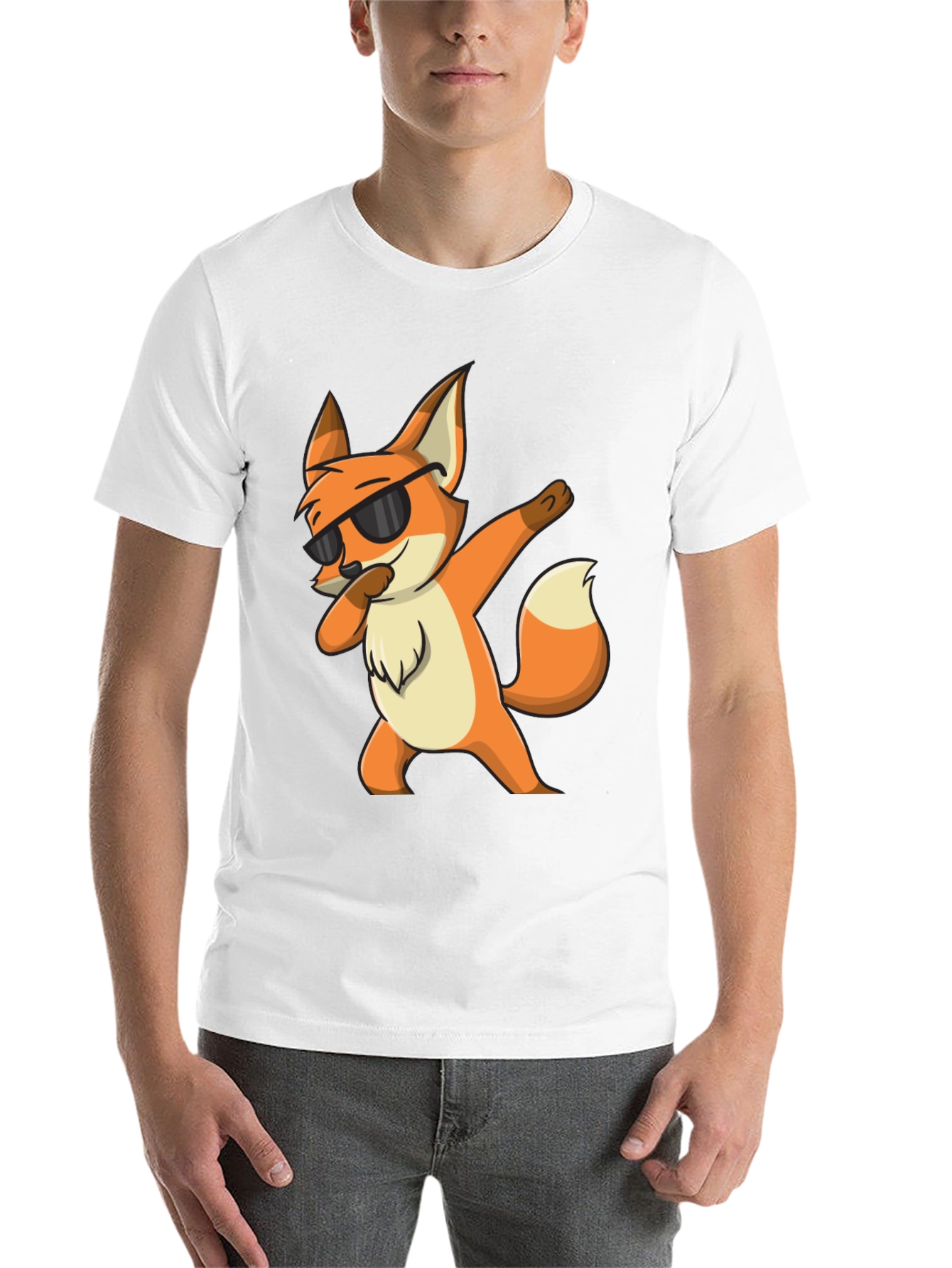 Black Cool Fox Dabbing Graphic Black T-Shirt view 14