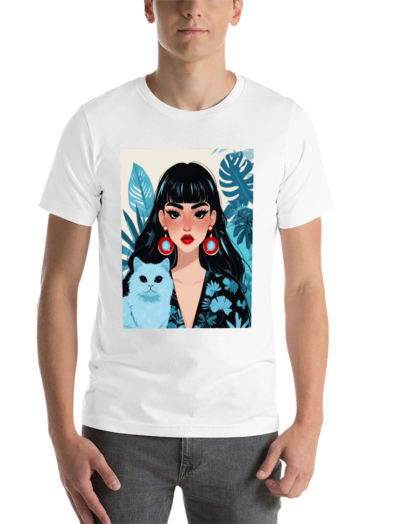 Black Trendy Graphic Tee - Woman & Cat view 14