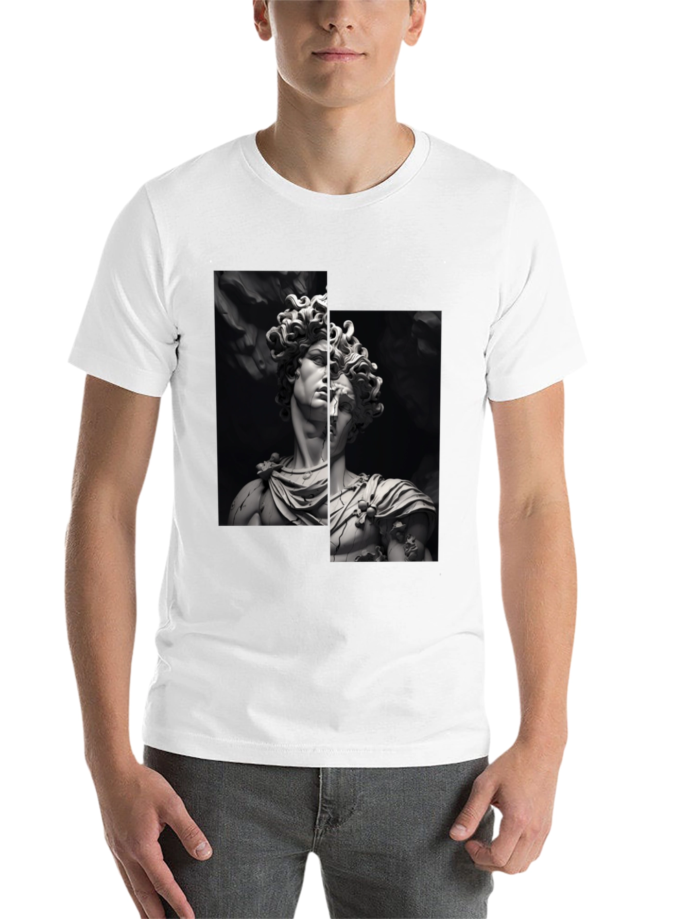 Black David Sculpture Graphic Tee - Black Cotton T-Shirt view 14