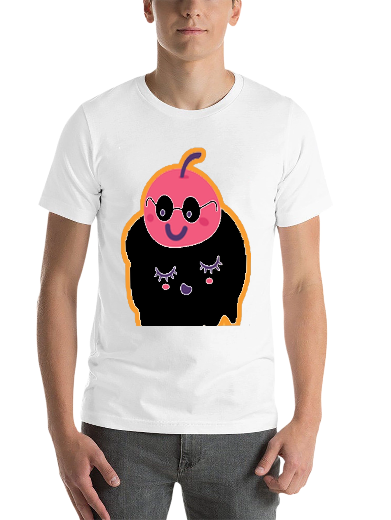Black Whimsical Cartoon Character Black T-Shirt view 14