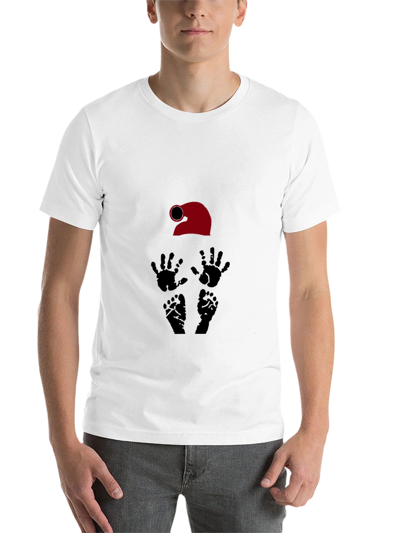 Black Novelty Graphic T-Shirt: Santa Hat, Hands, Feet Design view 14