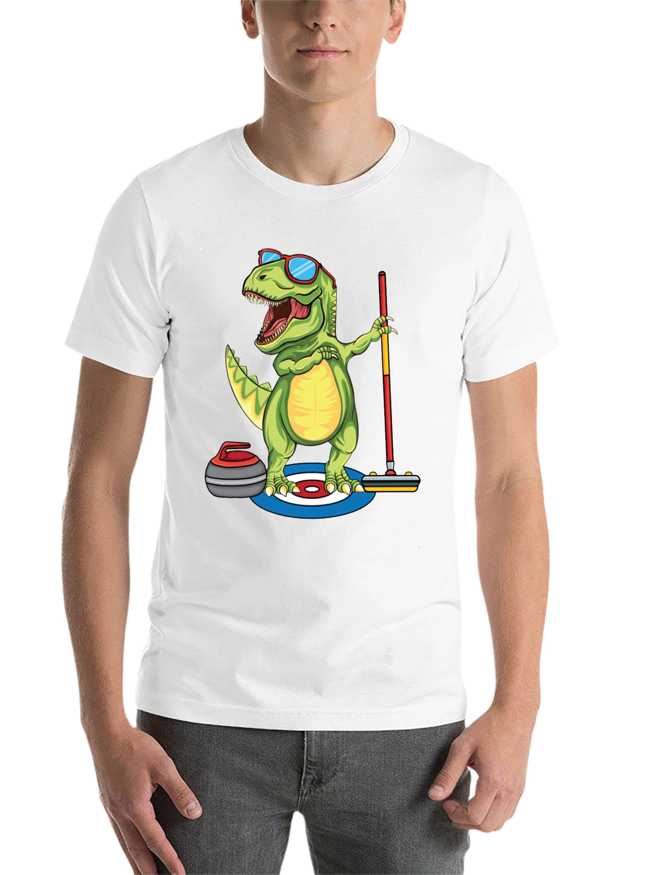 Black Dinosaur Curling T-Shirt - Funny Dino Design view 14