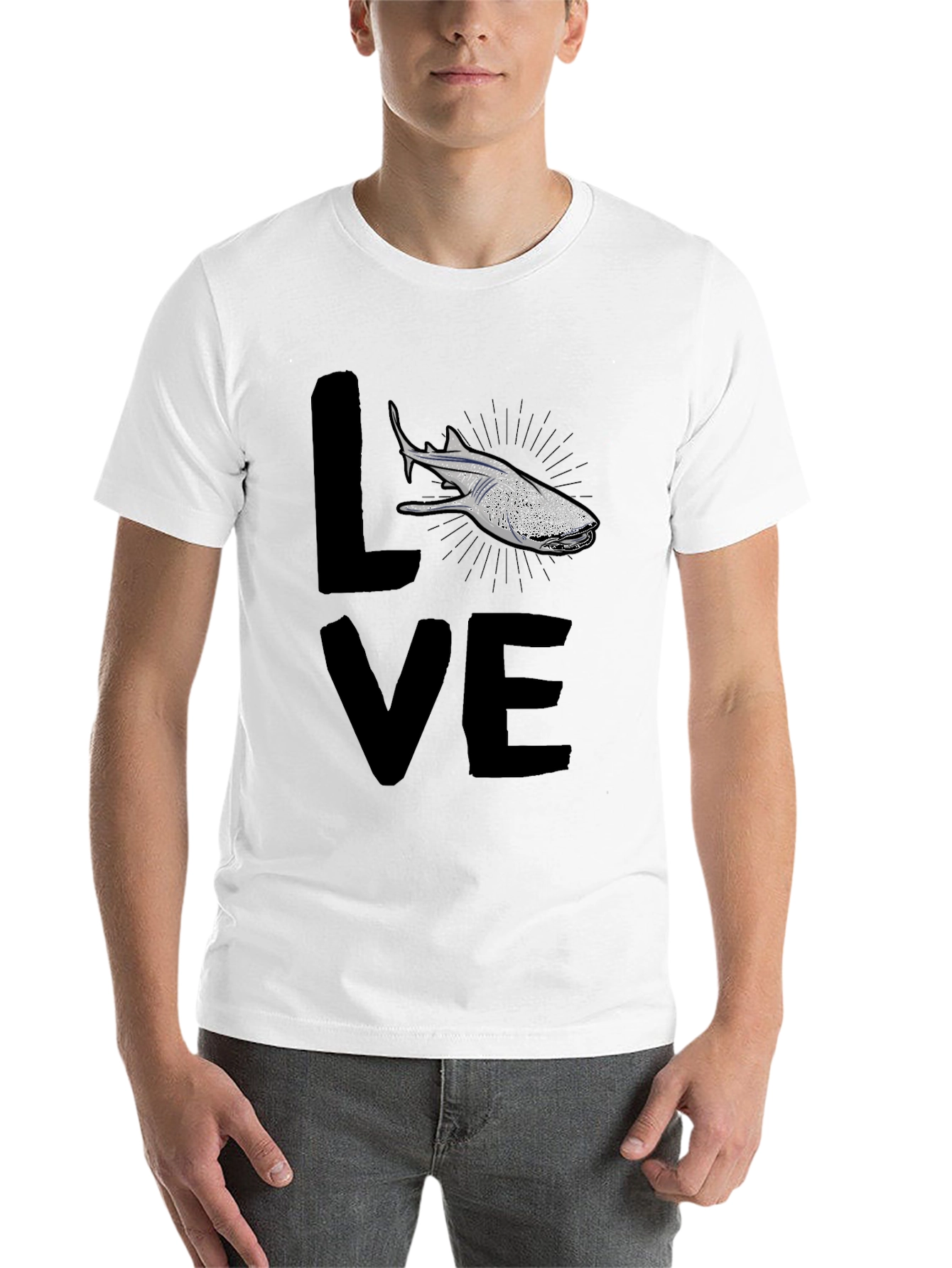 Black Love Shark Graphic T-Shirt, Black Cotton Blend view 14
