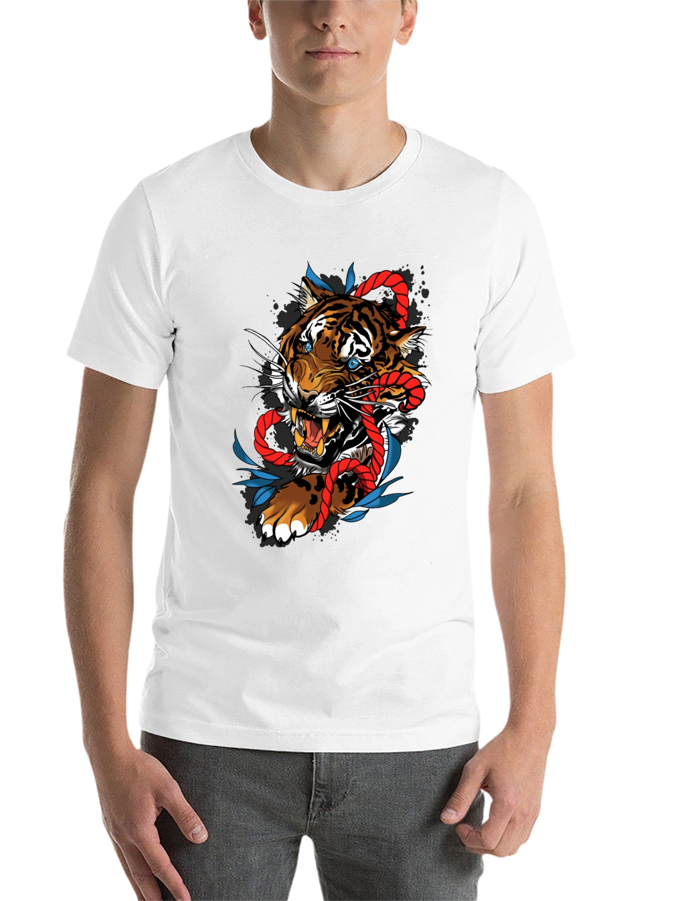 Black Tiger and Rope Graphic Tee - Unique Design view 14