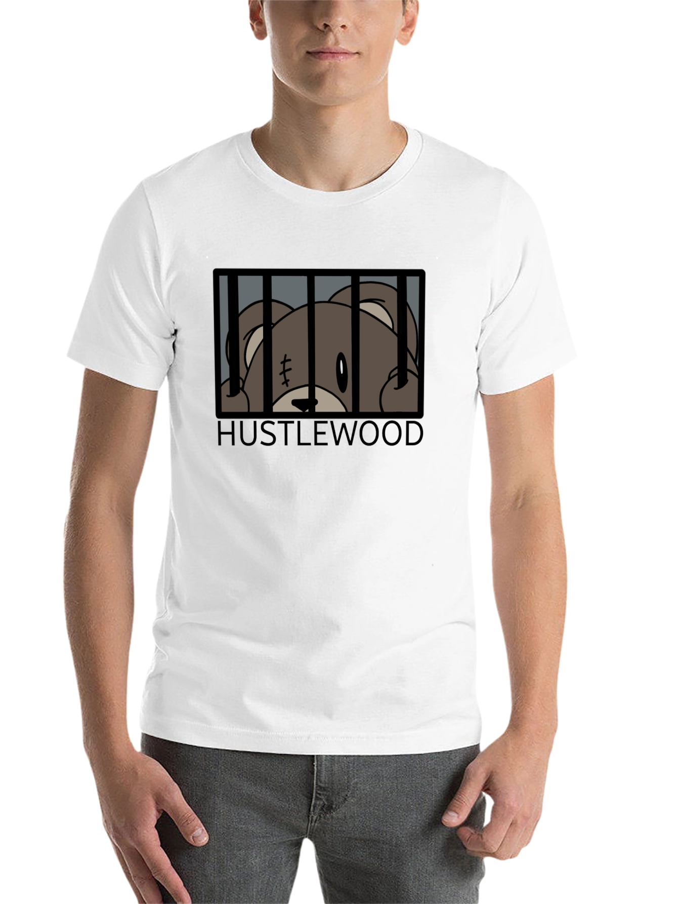 Black Hustlewood Bear Behind Bars Graphic Tee view 14
