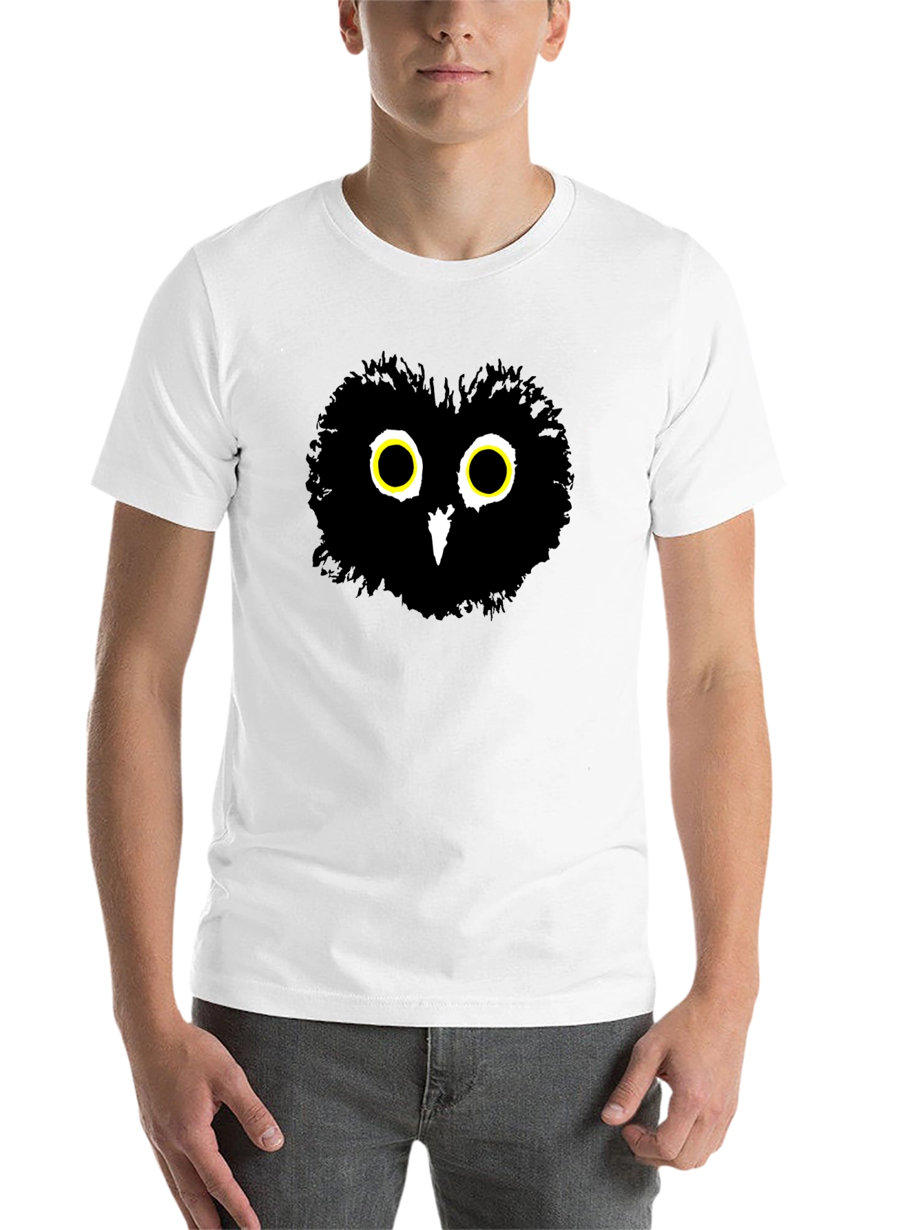 Black Whimsical Owl Graphic Tee - Men's Black Cotton T-Shirt view 14