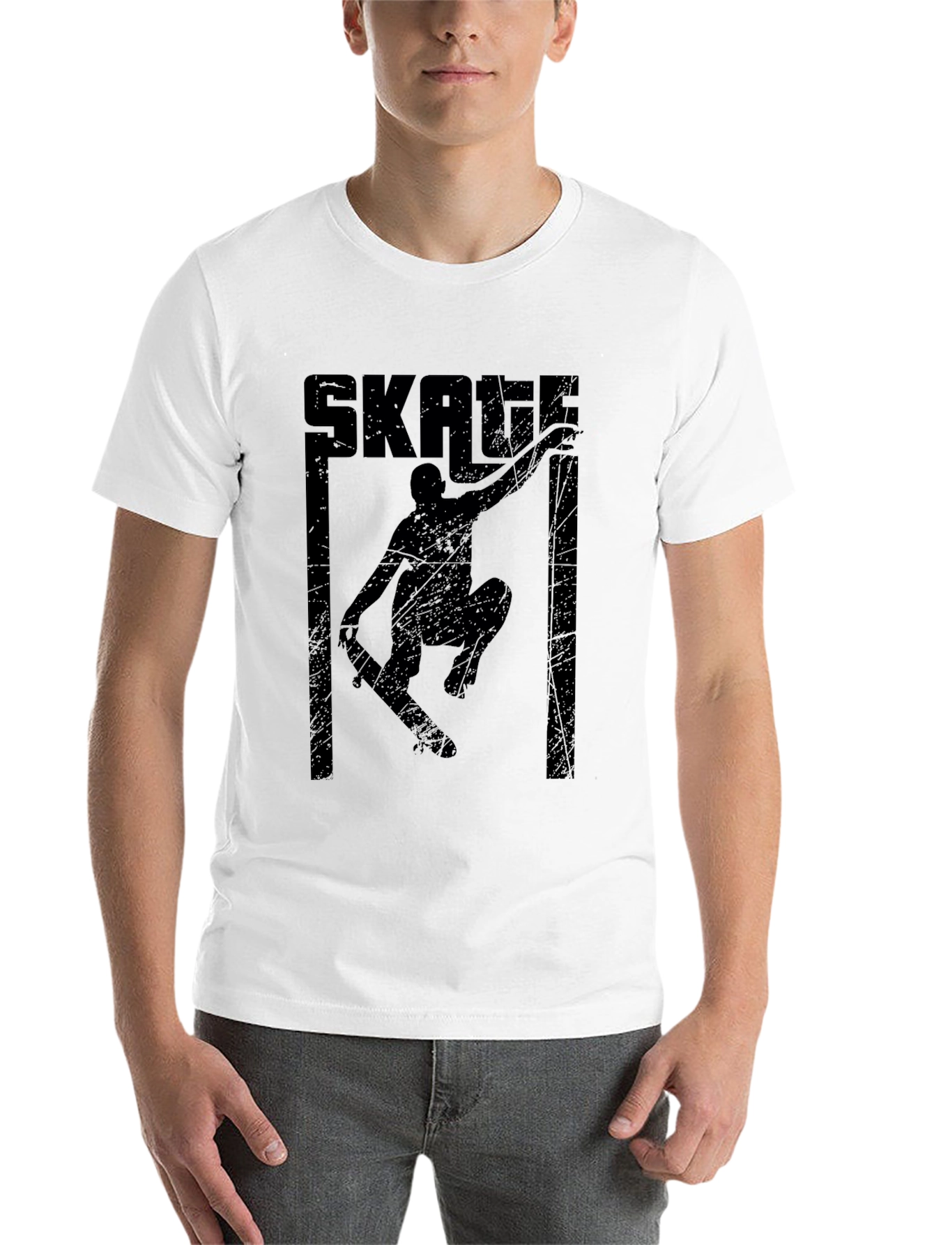 Black Skateboarding Graphic Tee - Black Cotton Skater T-Shirt view 14