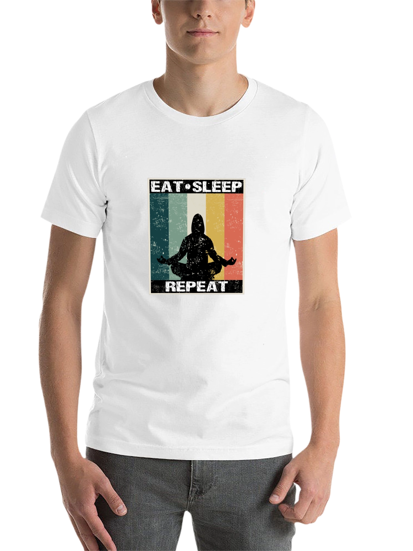 Black Eat Sleep Meditate Repeat Black T-Shirt view 14