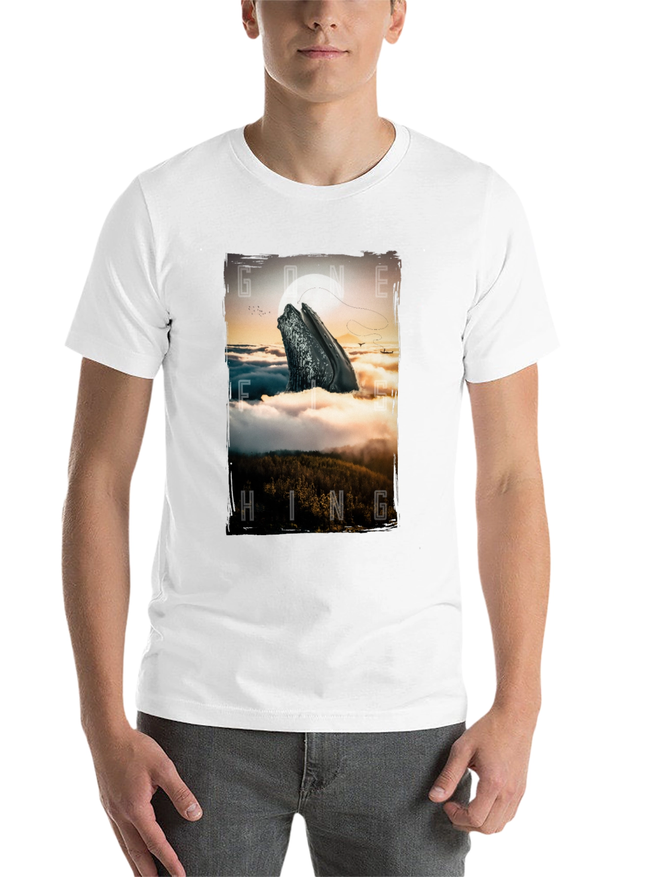 Black Gone Hiking Whale Graphic Tee - Black Cotton T-Shirt view 14