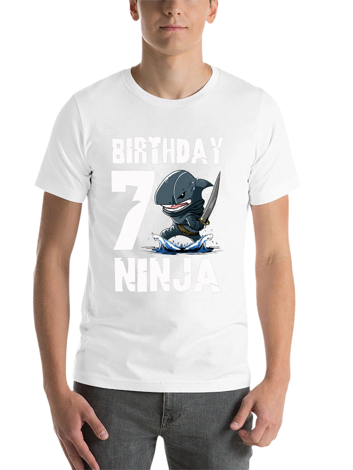 Black Birthday 7 Ninja Shark T-Shirt view 14