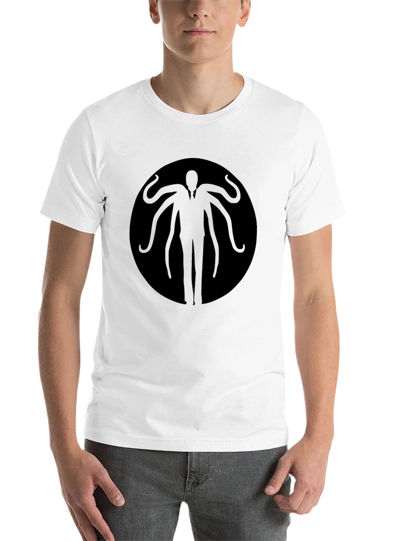 Black Slender Man Graphic Tee - Black Cotton Blend view 14