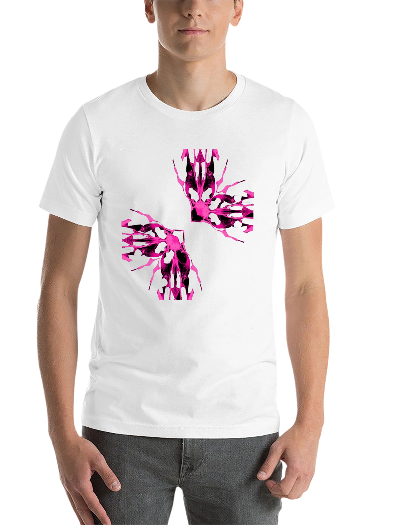 Black Abstract Pink Graphic Print Black T-Shirt view 14