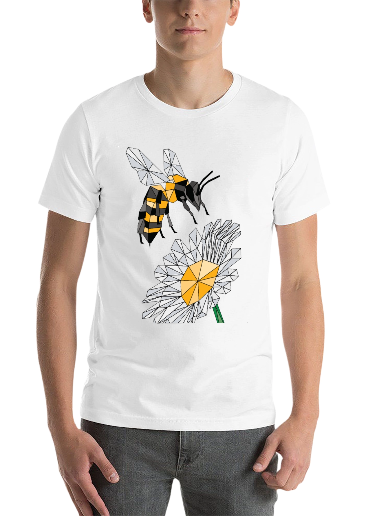 Black Geometric Bee & Daisy Black T-Shirt view 14