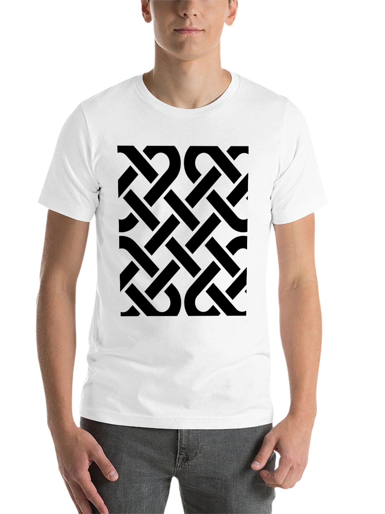 Black Geometric Patterned Men's Black T-Shirt view 14
