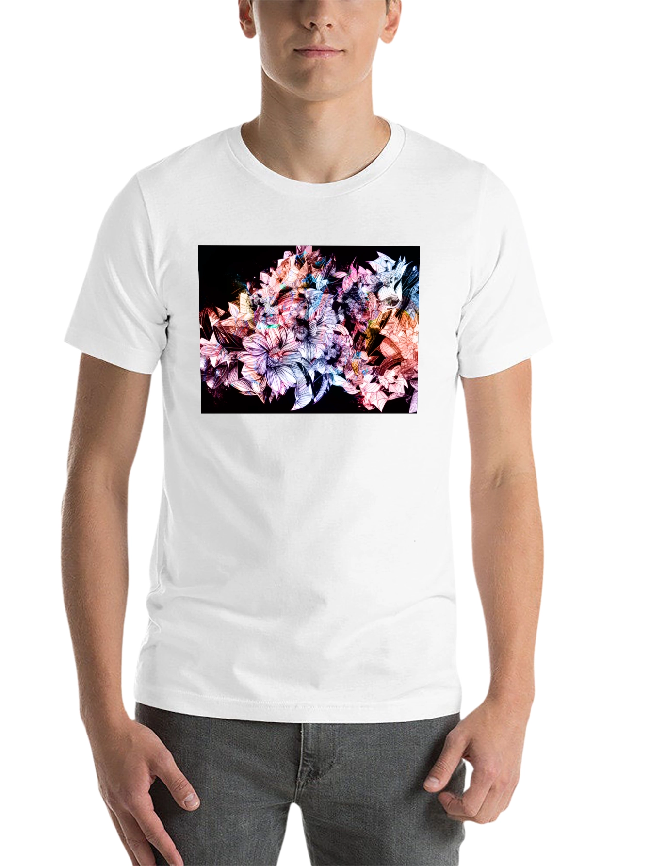 Black Floral Design Black T-Shirt view 14