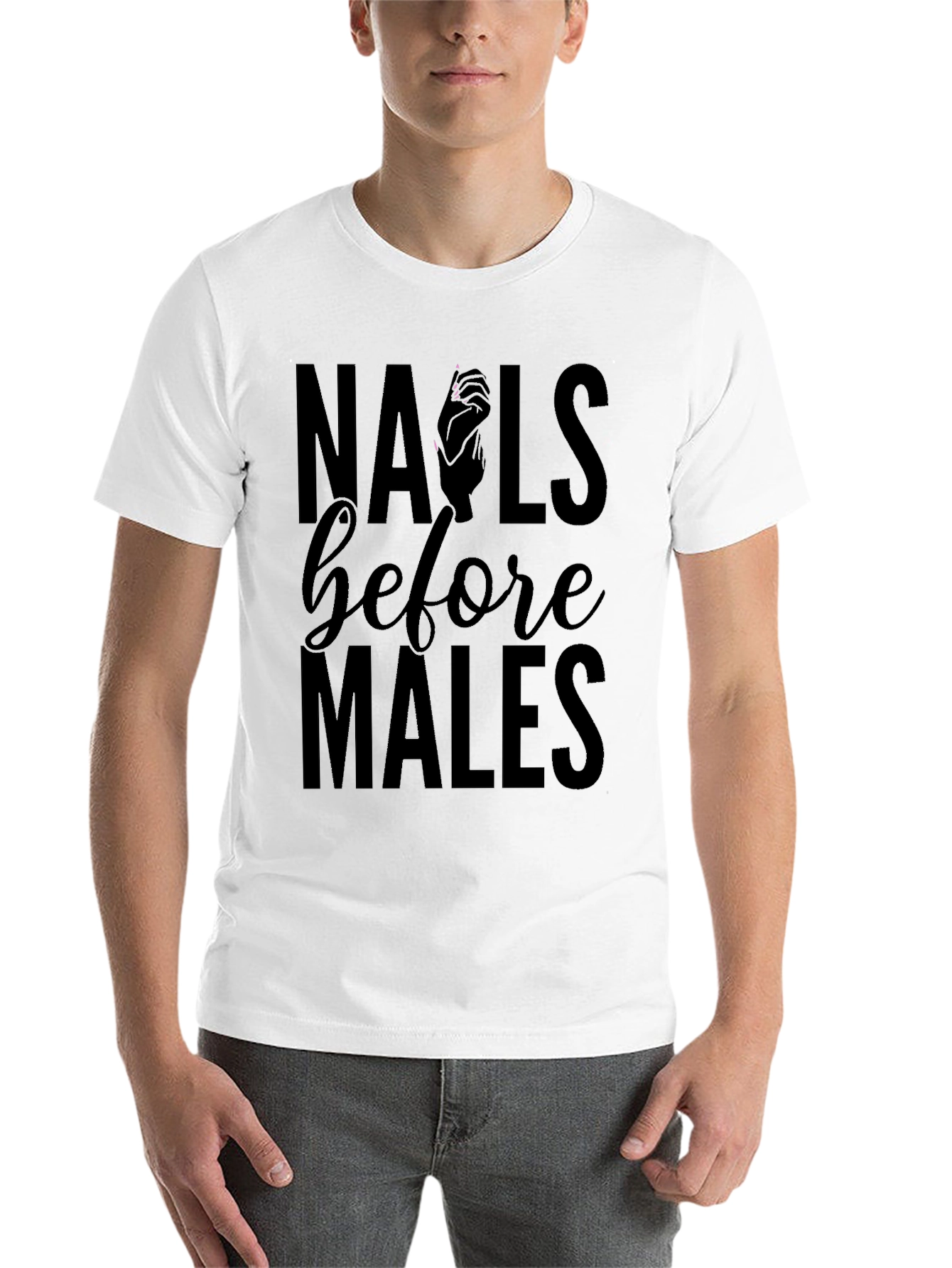 Black Nails Before Males Graphic Tee - Black Cotton T-Shirt view 14